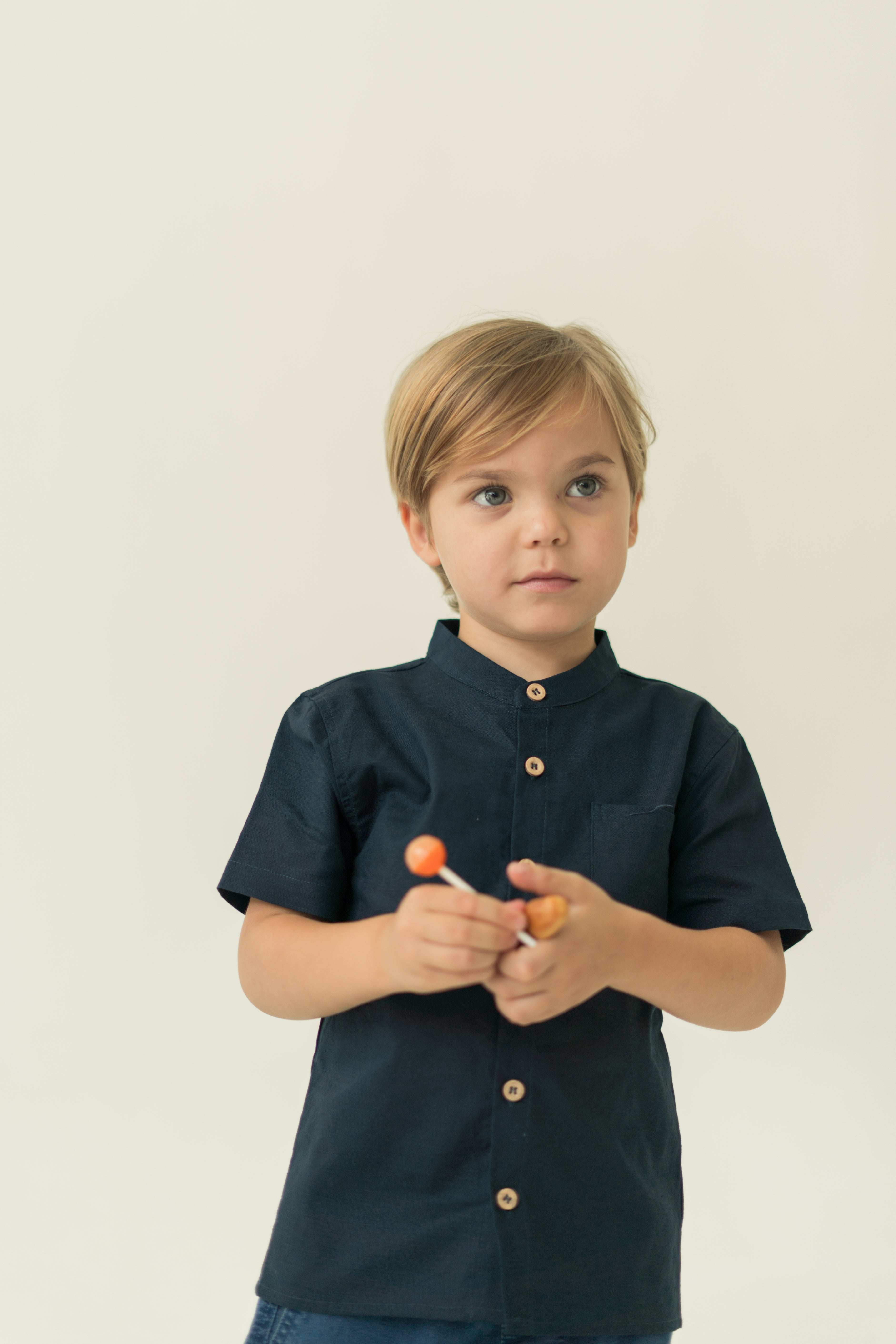 Mini Mandarin Collar Shirt in Midnight