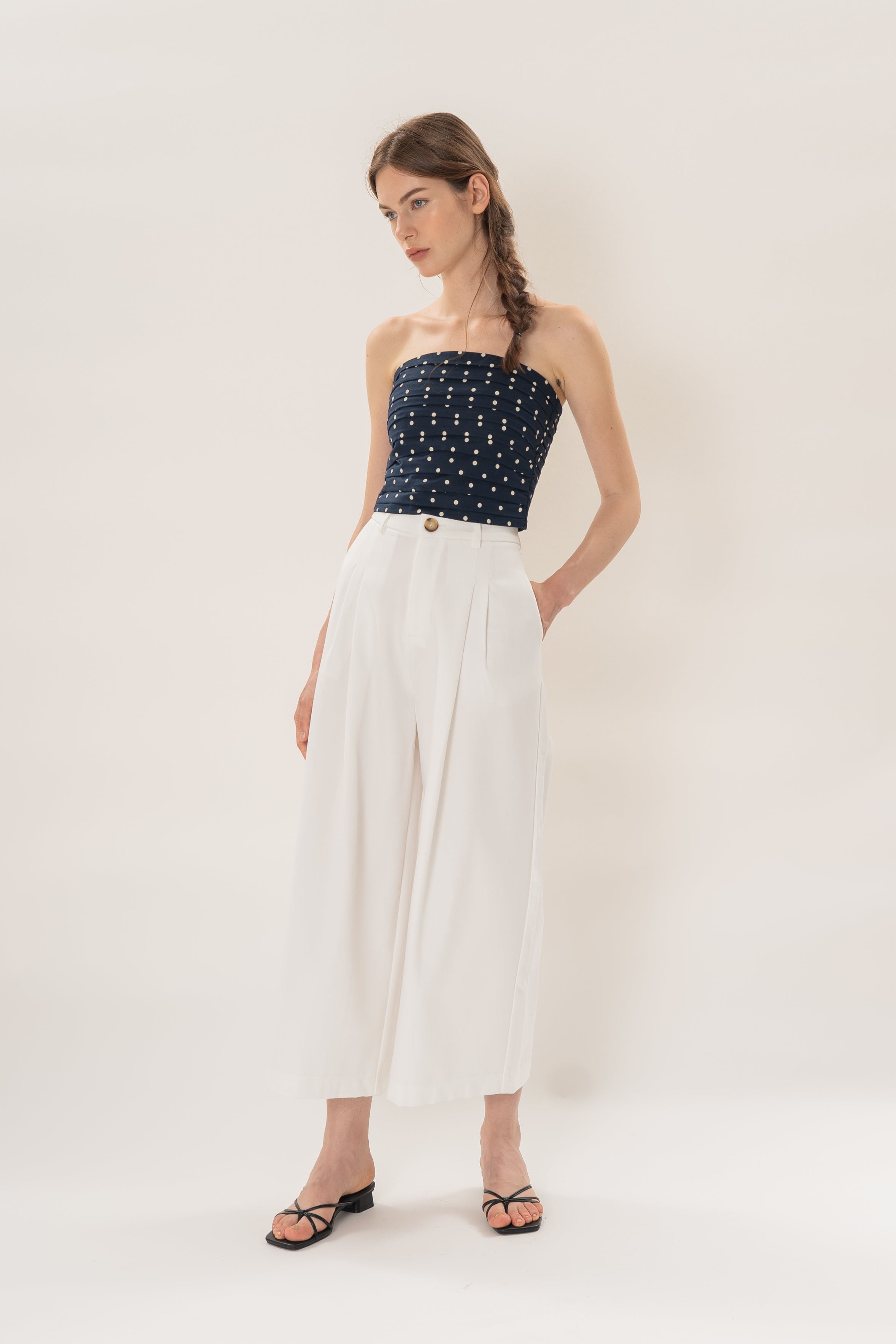 Petite Linear Pleat Wide-Leg Trousers in White