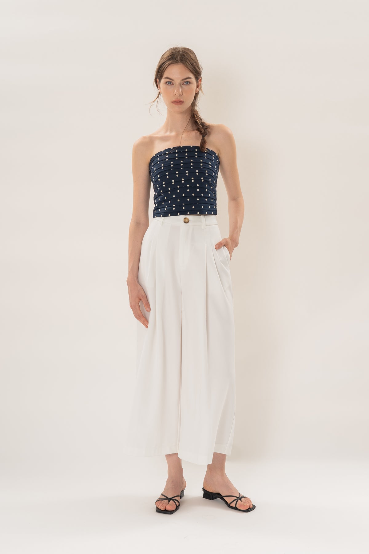 Petite Linear Pleat Wide-Leg Trousers in White