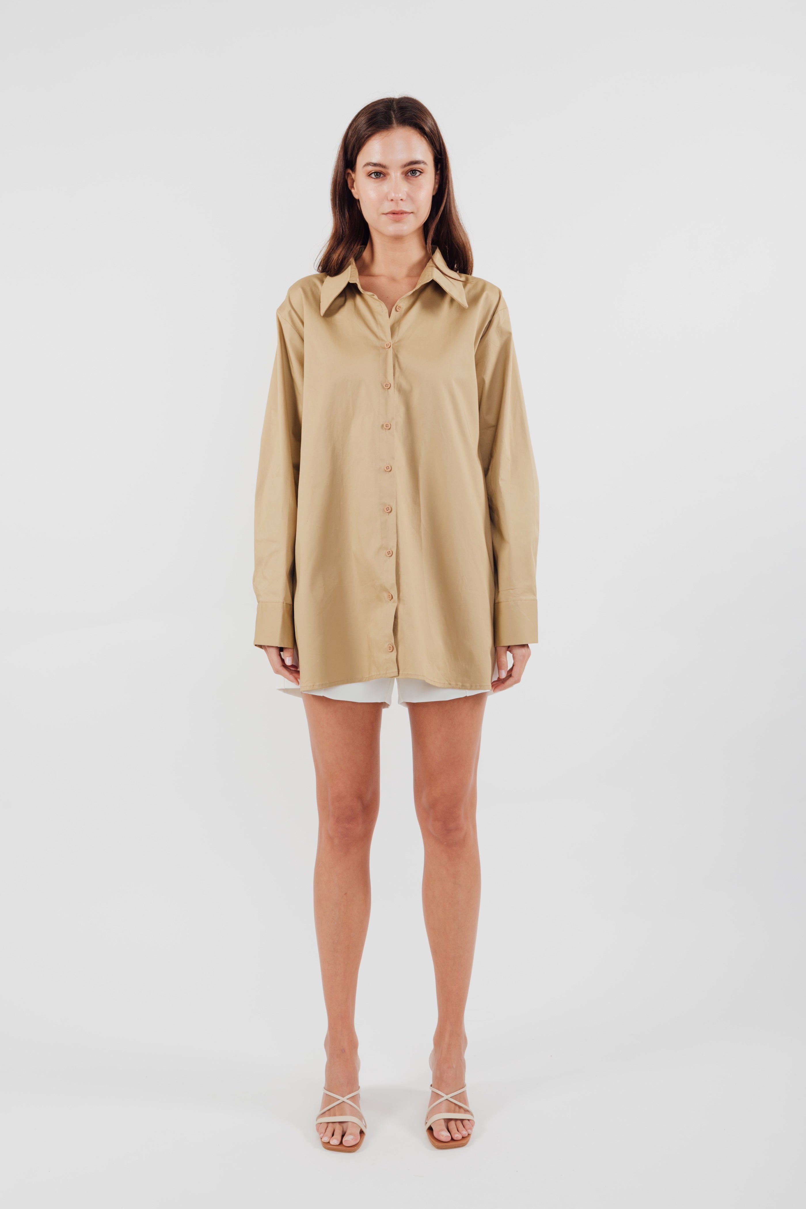 Two-way Cotton Shirt in Camel (Sale)