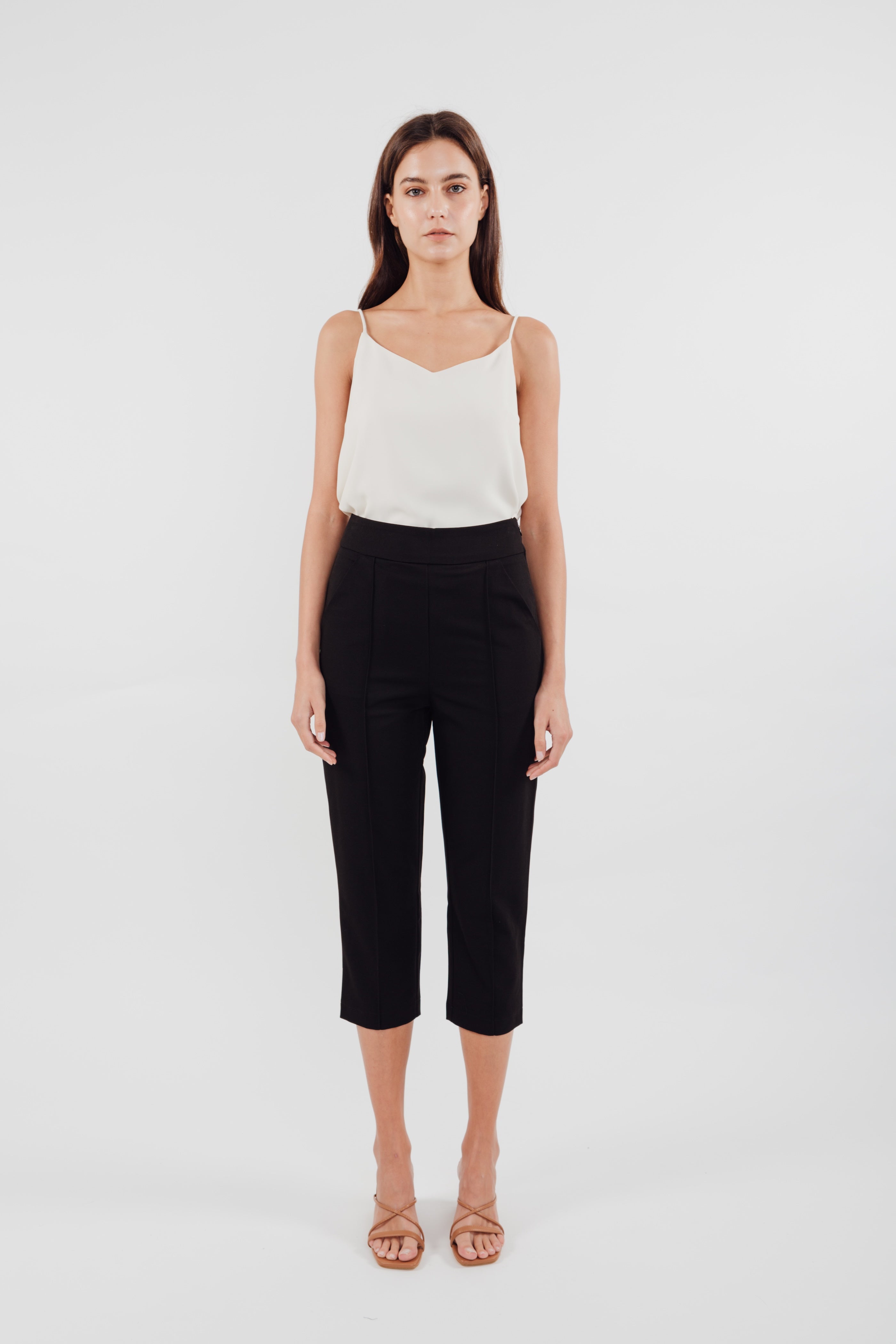 High Waisted Cropped Trousers in Black (Sale)