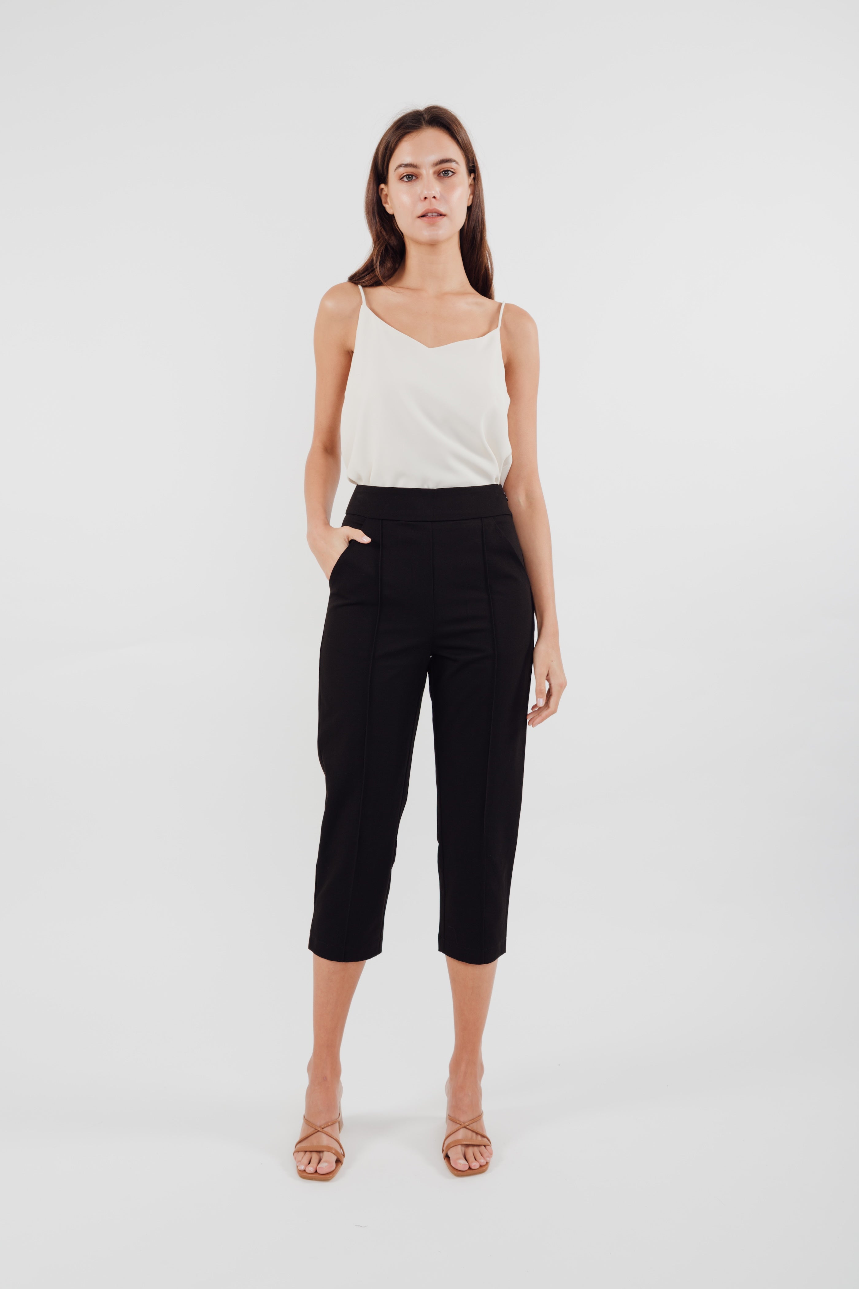 High Waisted Cropped Trousers in Black (Sale)
