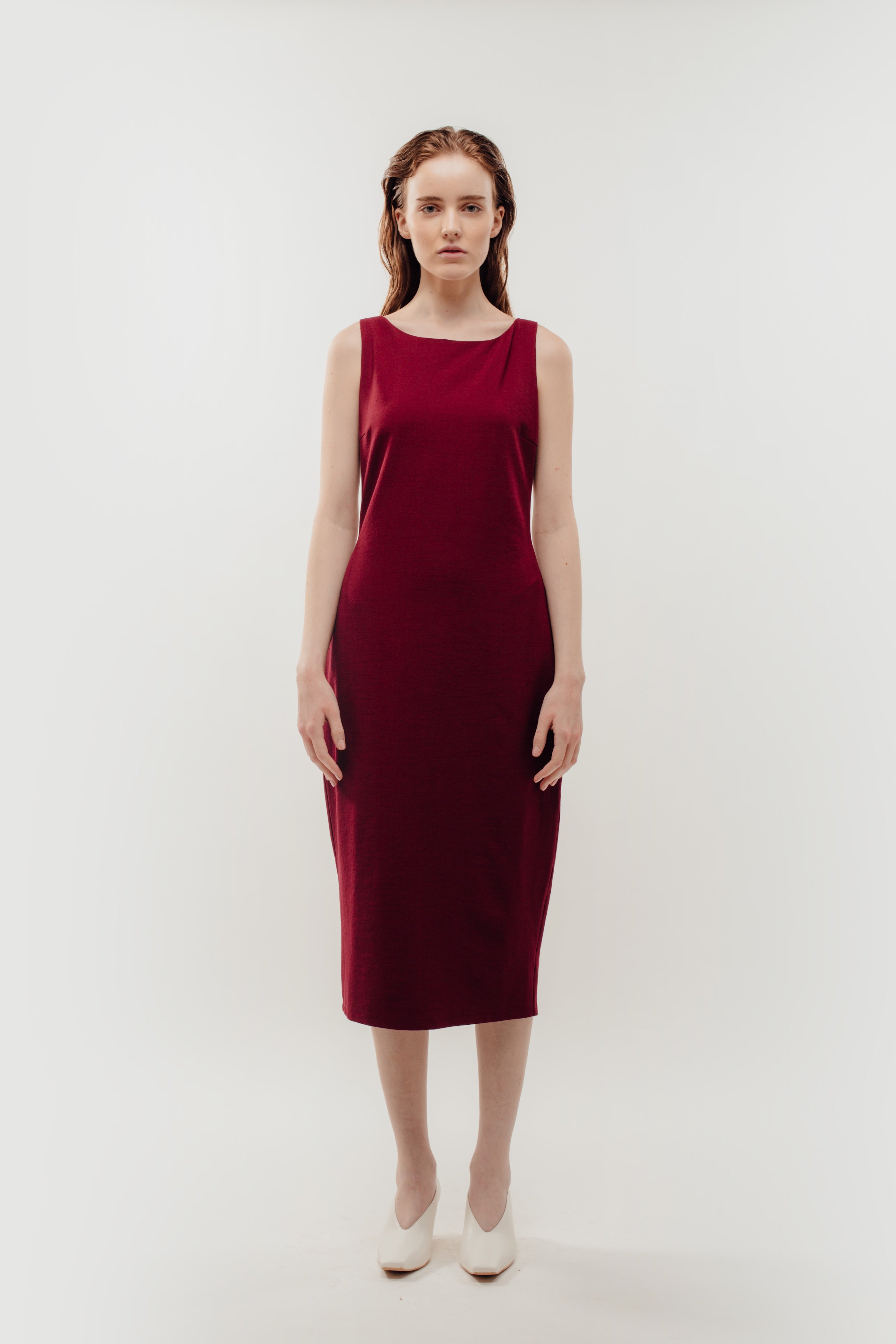 Classic Midi Dress w Exposed Zipper Slit In Red (Sale)