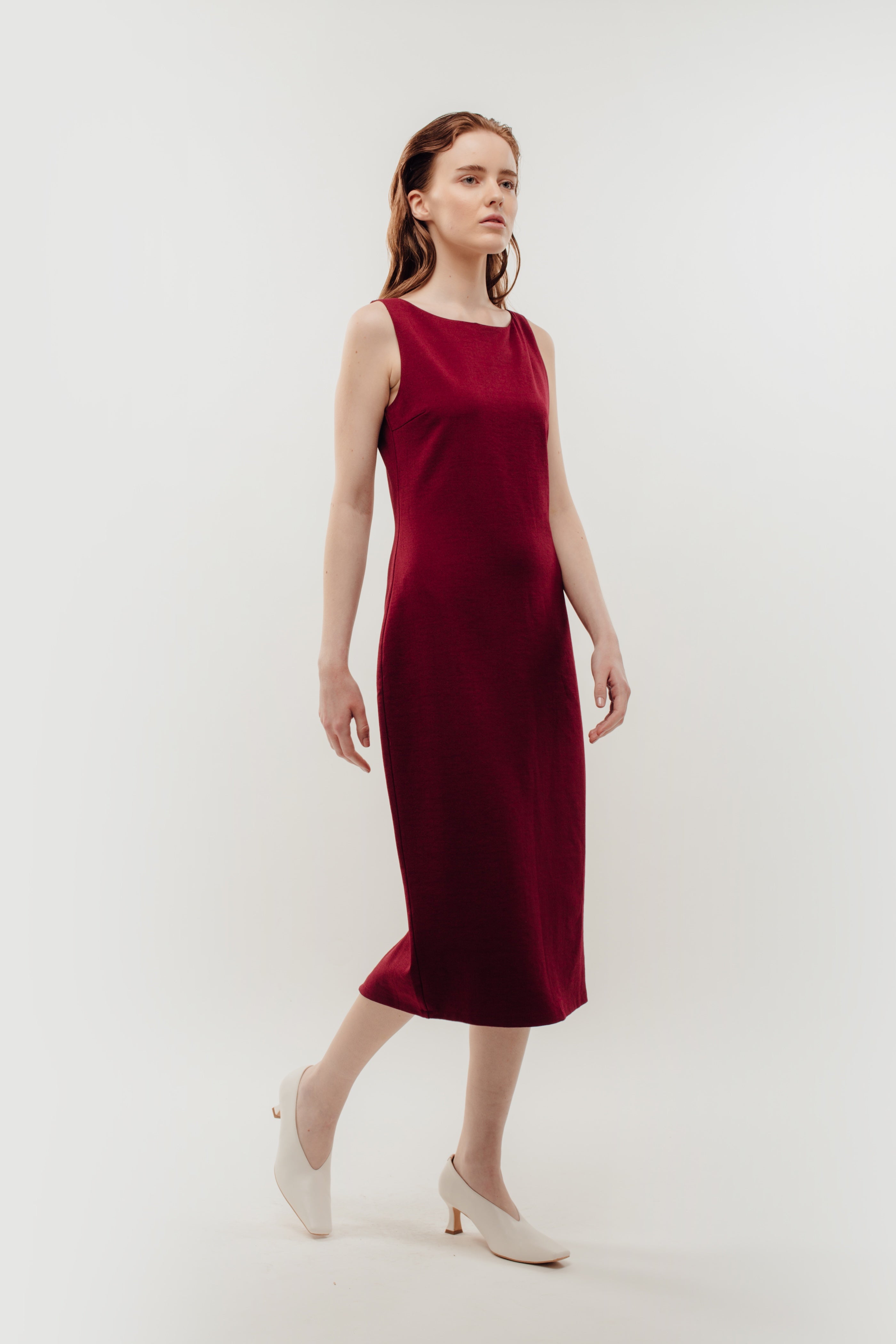 Classic Midi Dress w Exposed Zipper Slit In Red (Sale)