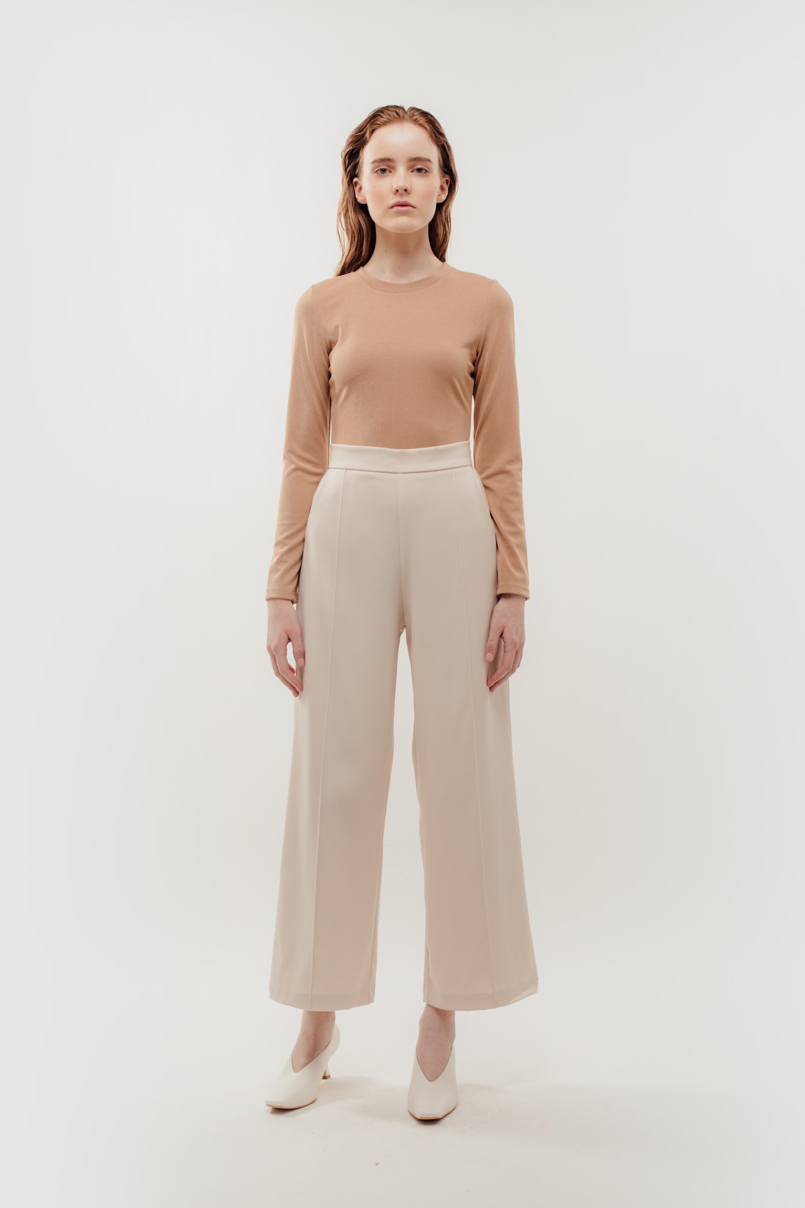 Fitted Long Sleeve Shirt in Shimmer Beige (Sale)