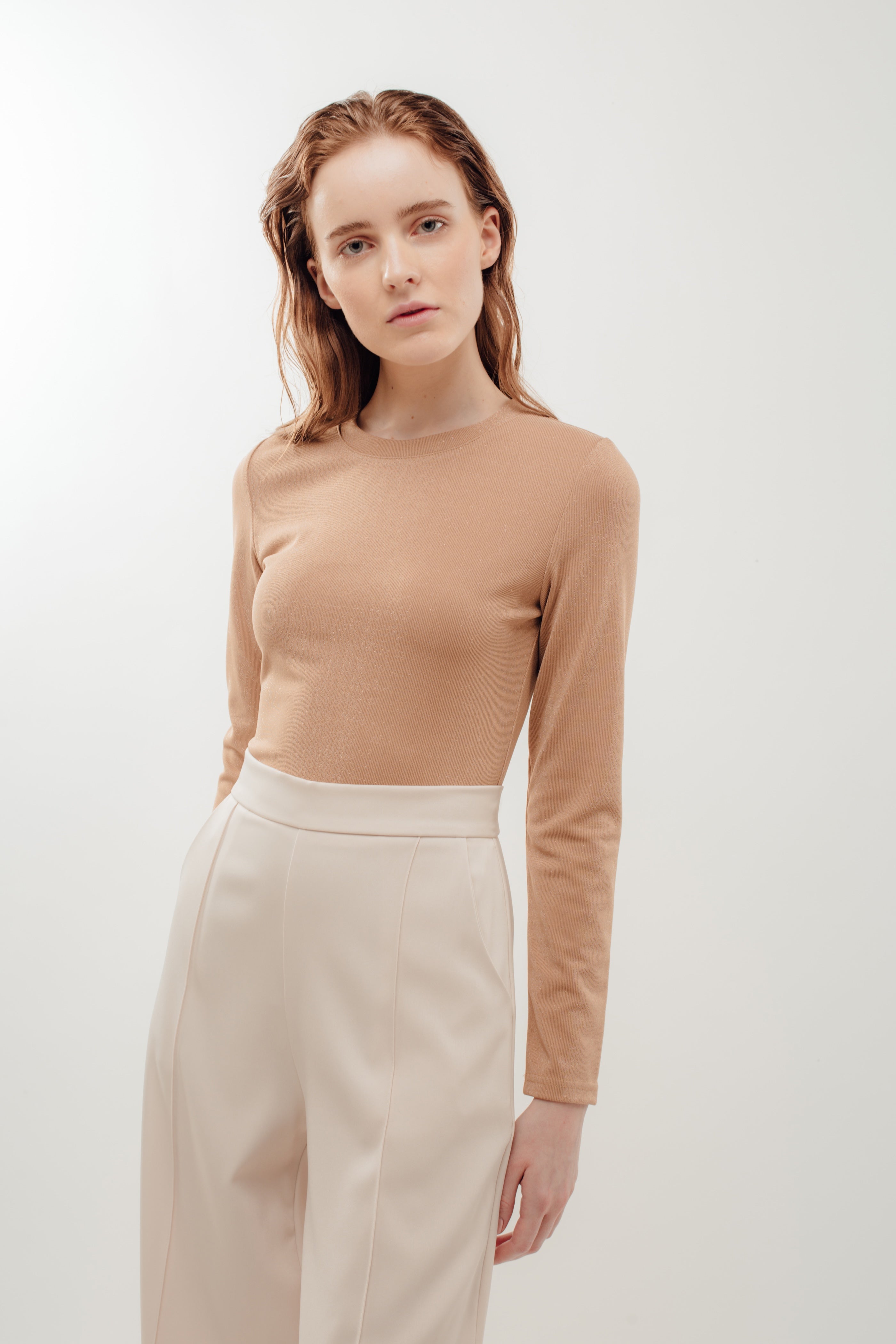 Fitted Long Sleeve Shirt in Shimmer Beige (Sale)
