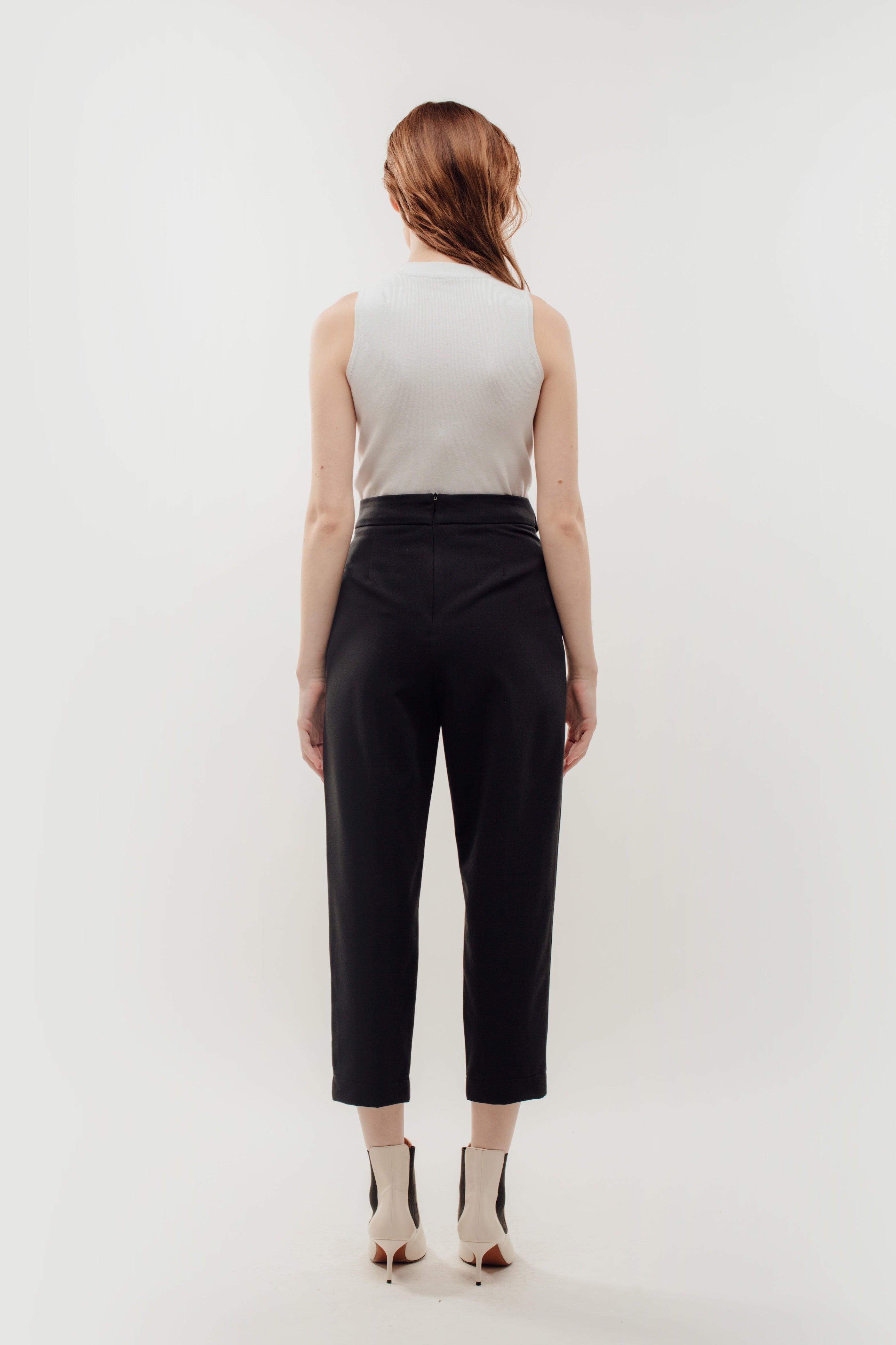 High Waisted Trousers with Belt Tie in Navy (Sale)