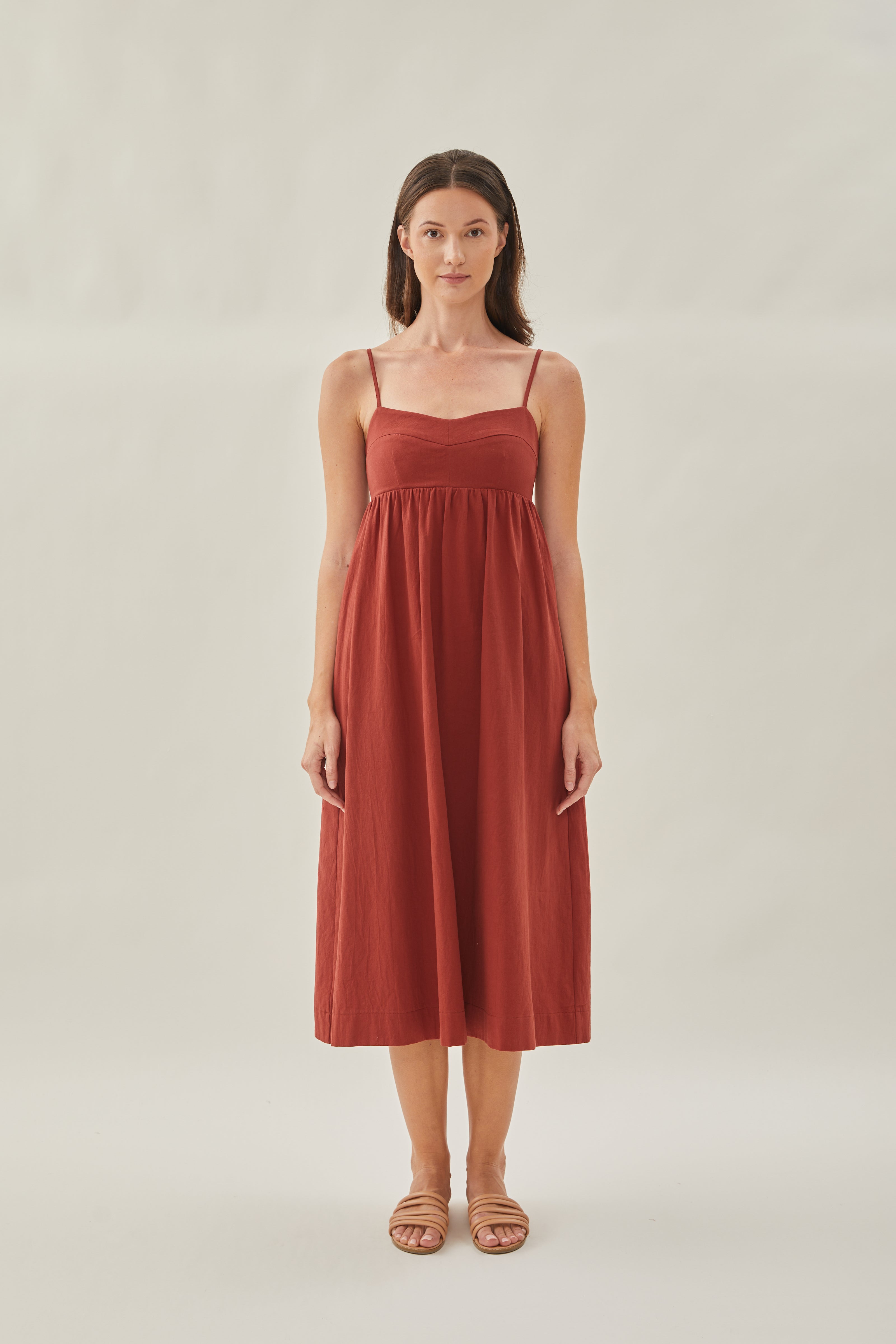 Bustier Gathered Midi Dress in Sienna