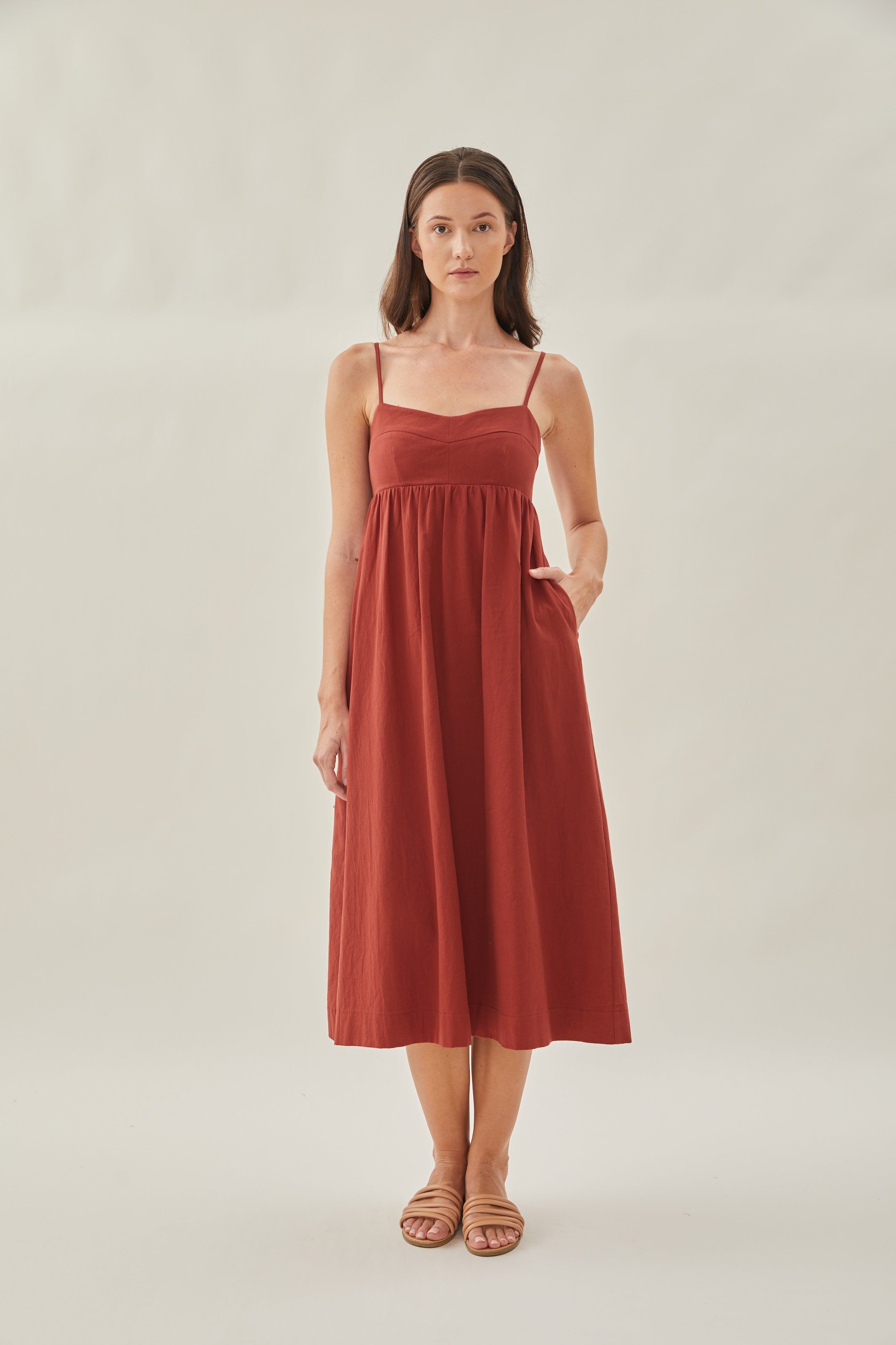 Bustier Gathered Midi Dress in Sienna
