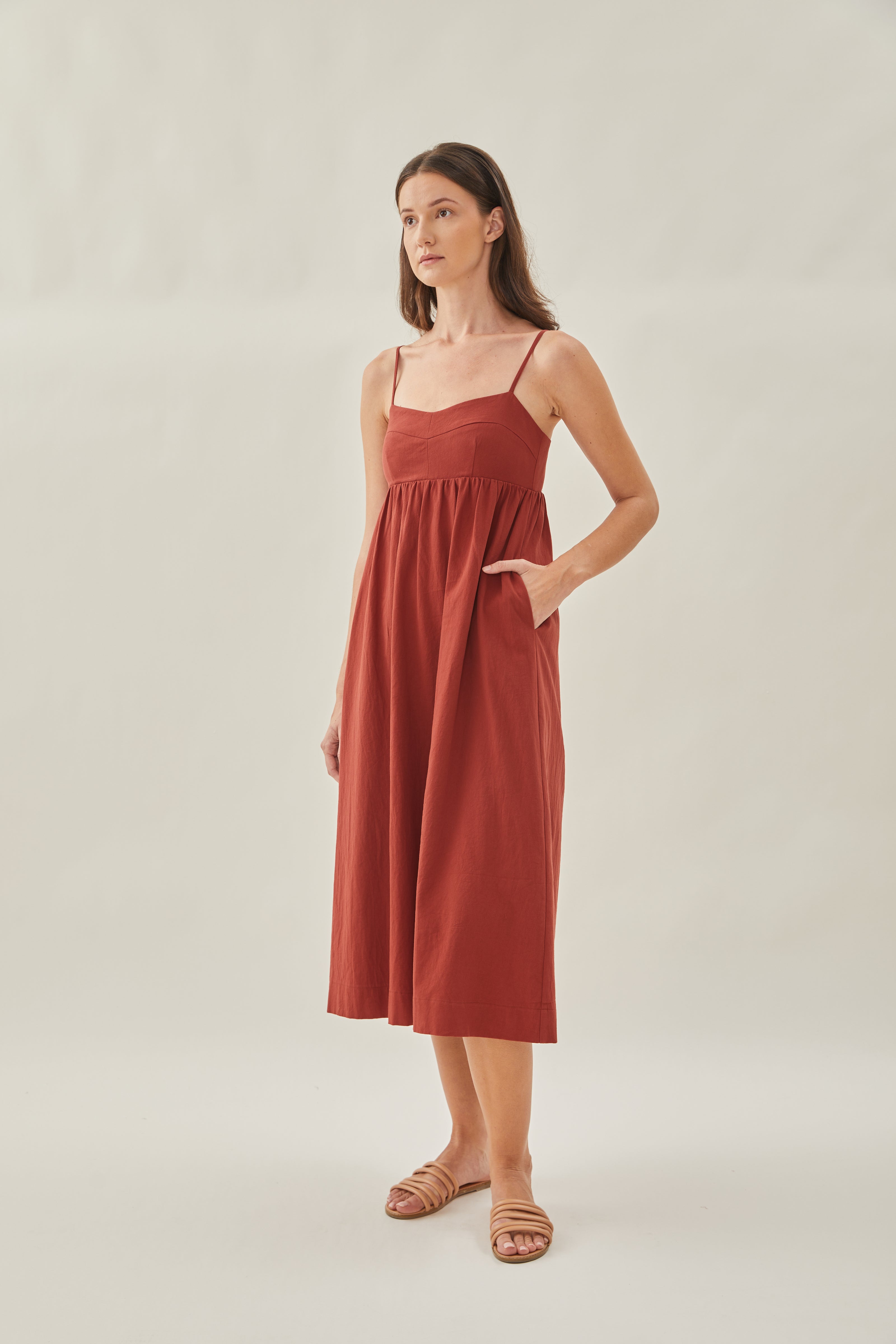 Bustier Gathered Midi Dress in Sienna