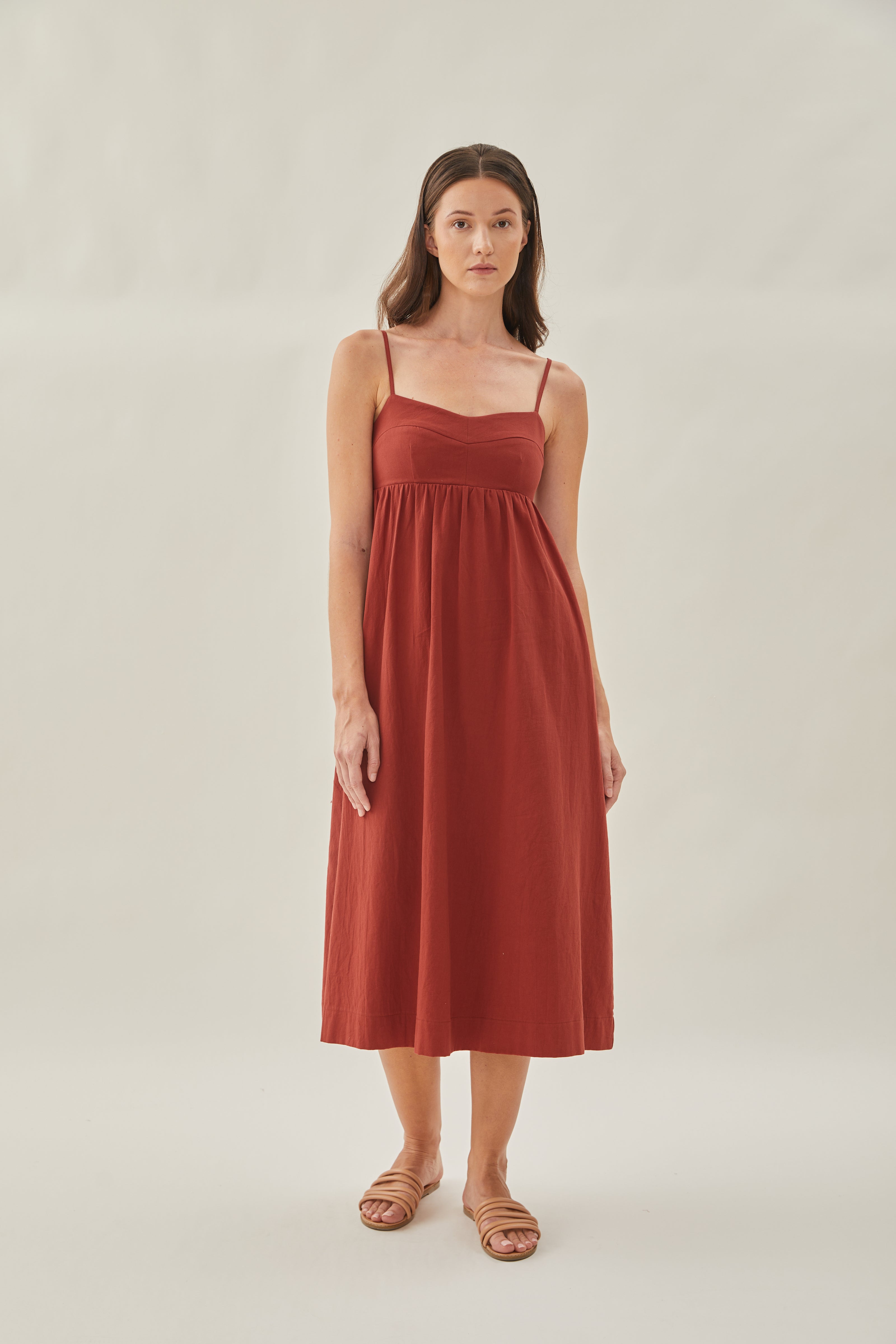 Bustier Gathered Midi Dress in Sienna