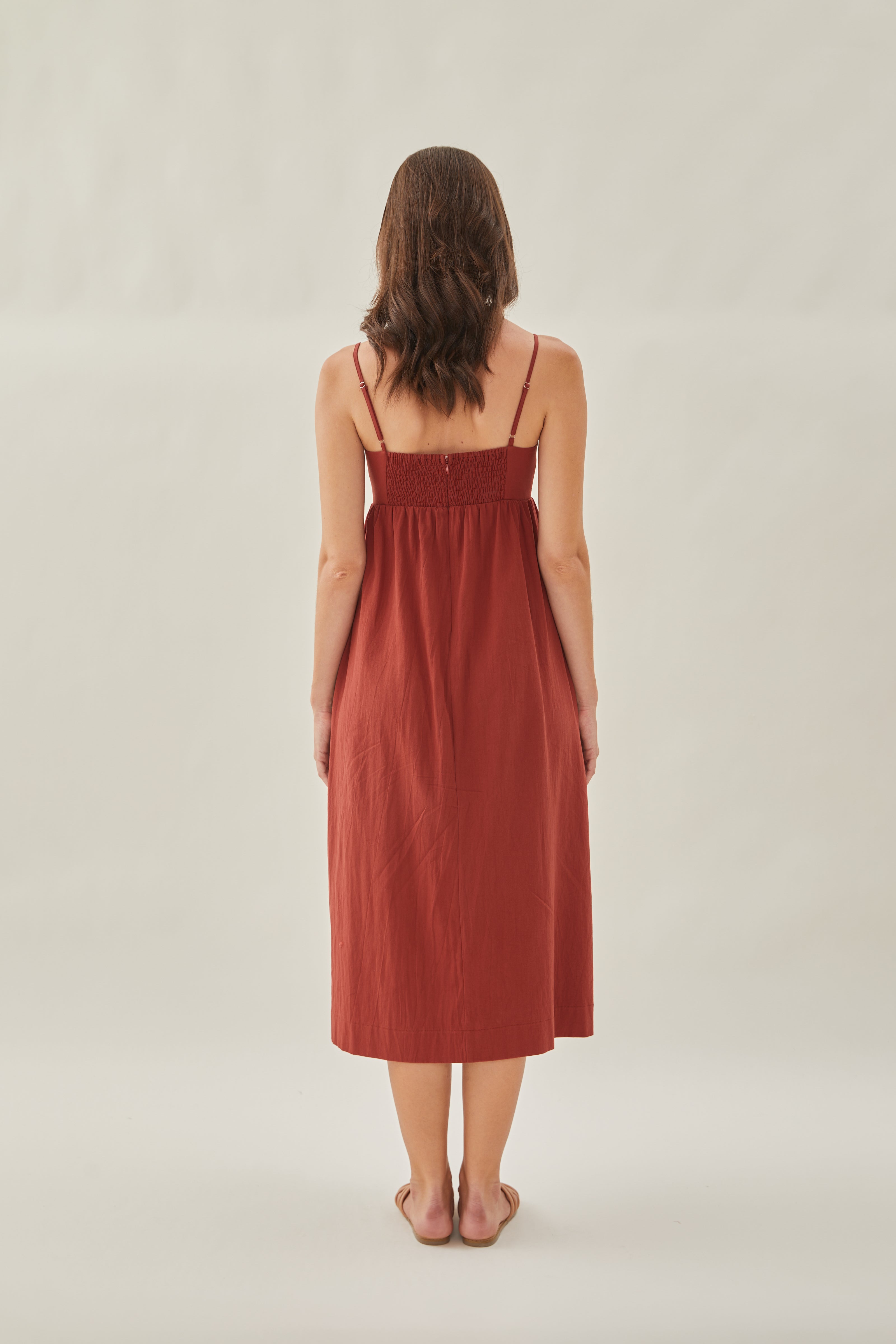 Bustier Gathered Midi Dress in Sienna