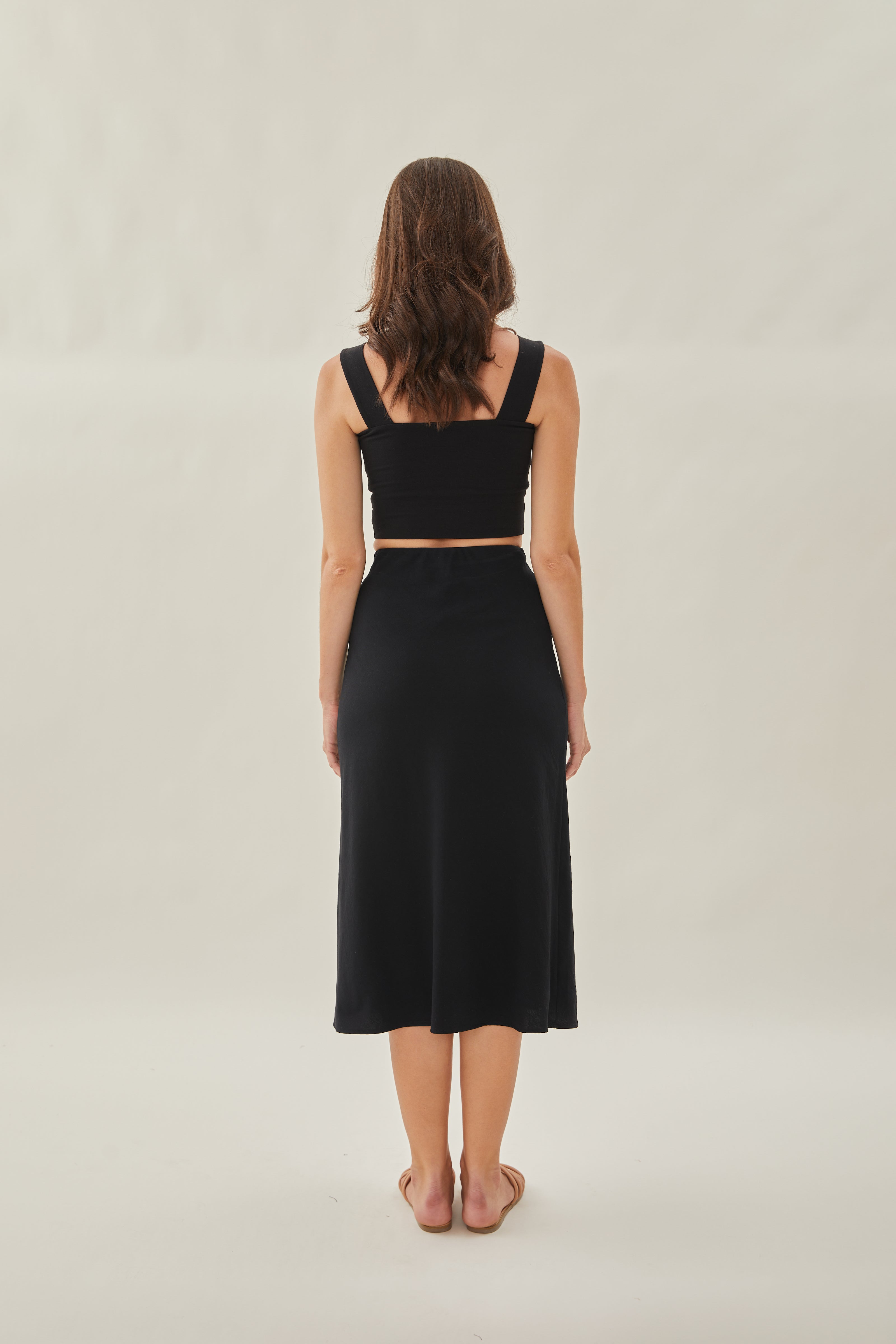 Cotton Straight Midi Skirt in Black