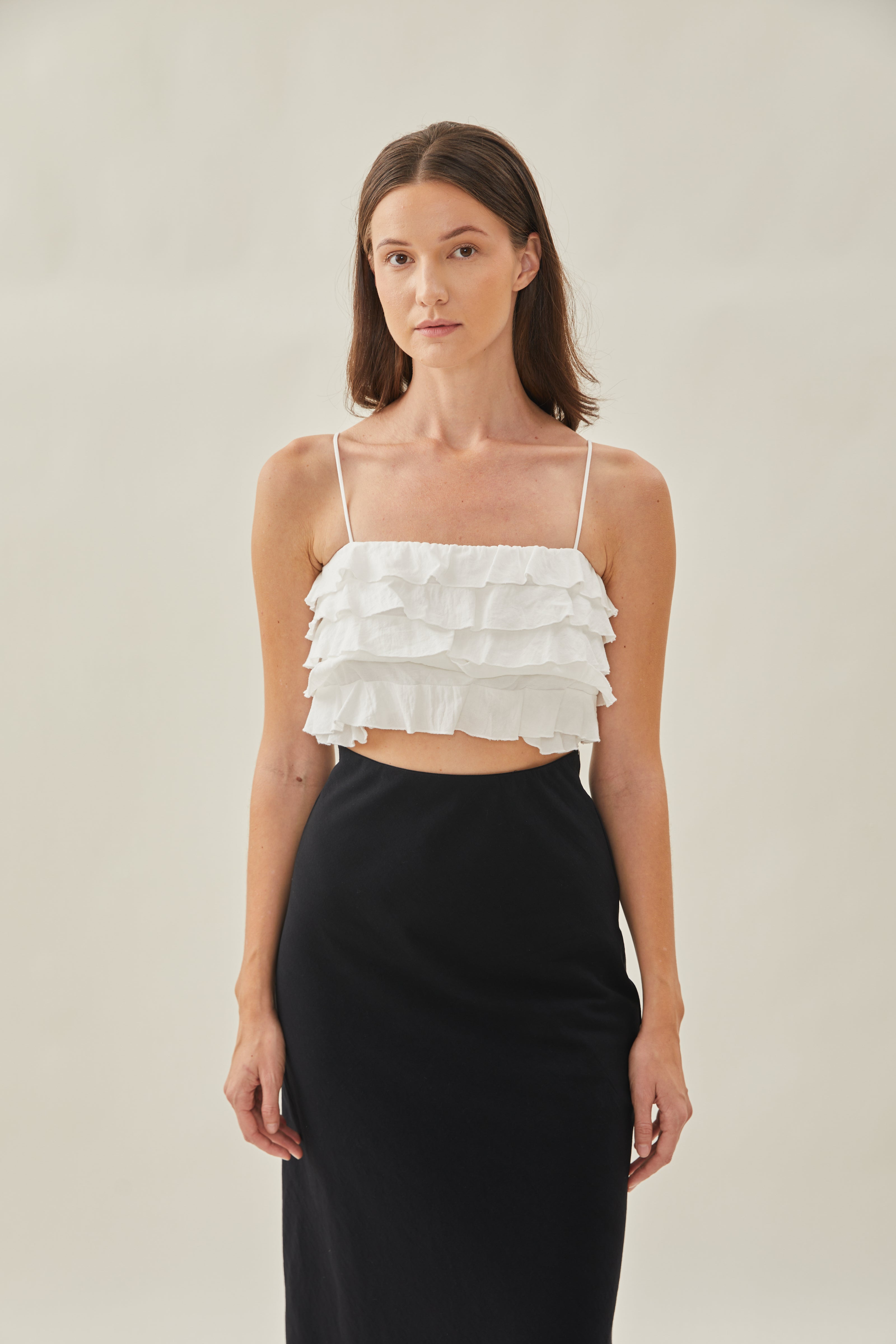 Tiered Frill Top in White