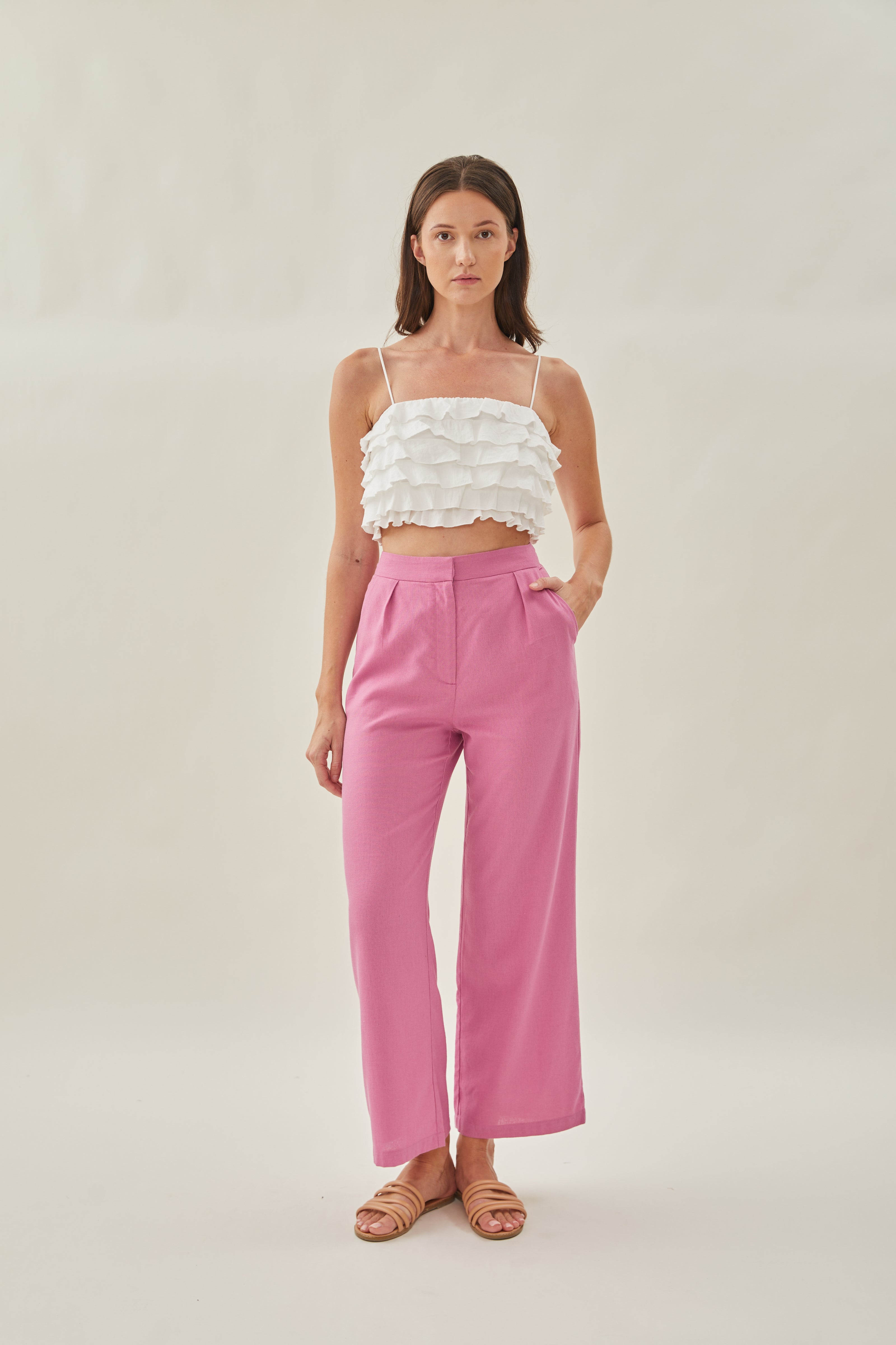 Wide Legged Trousers in Hibiscus