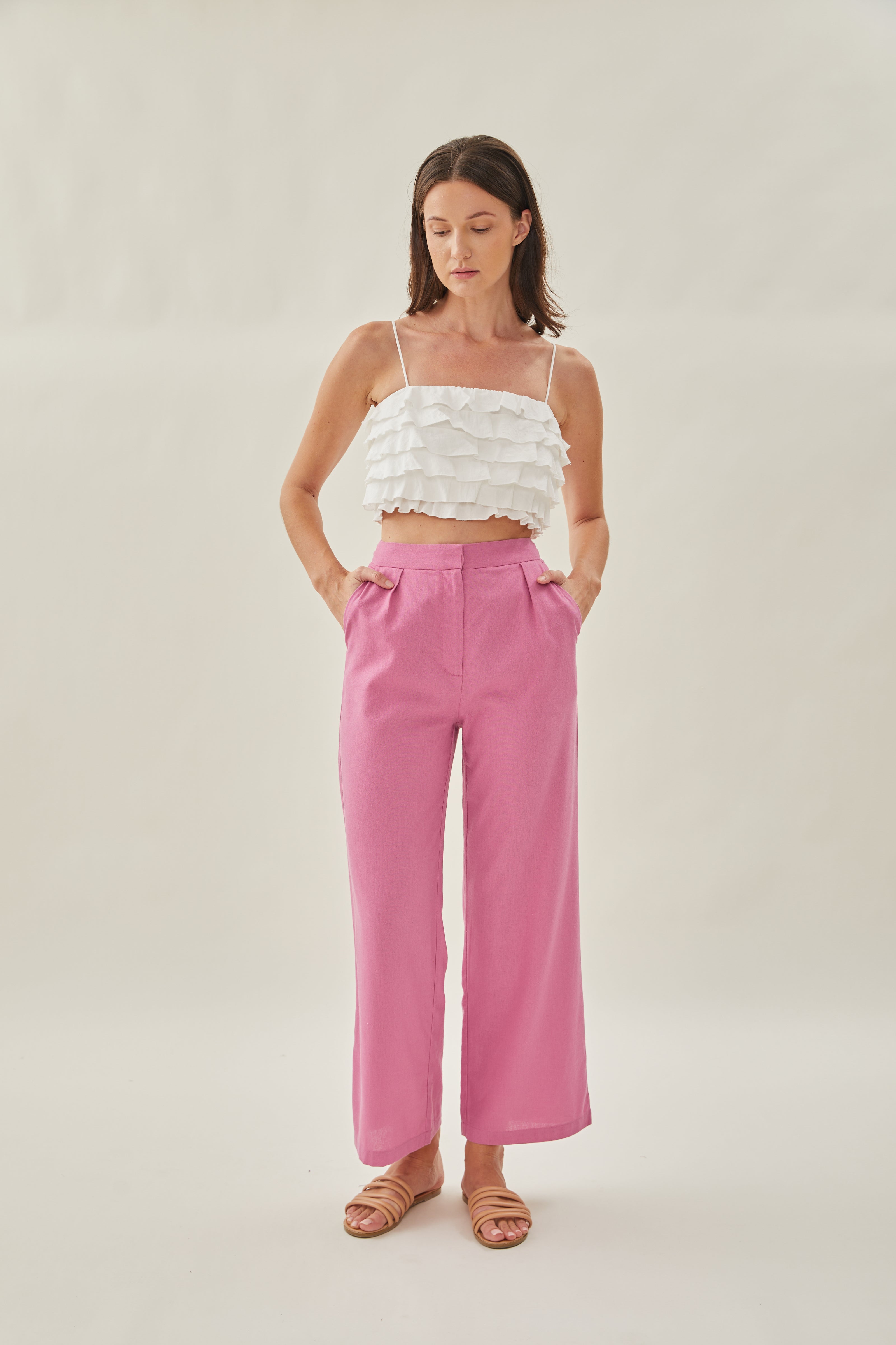 Wide Legged Trousers in Hibiscus