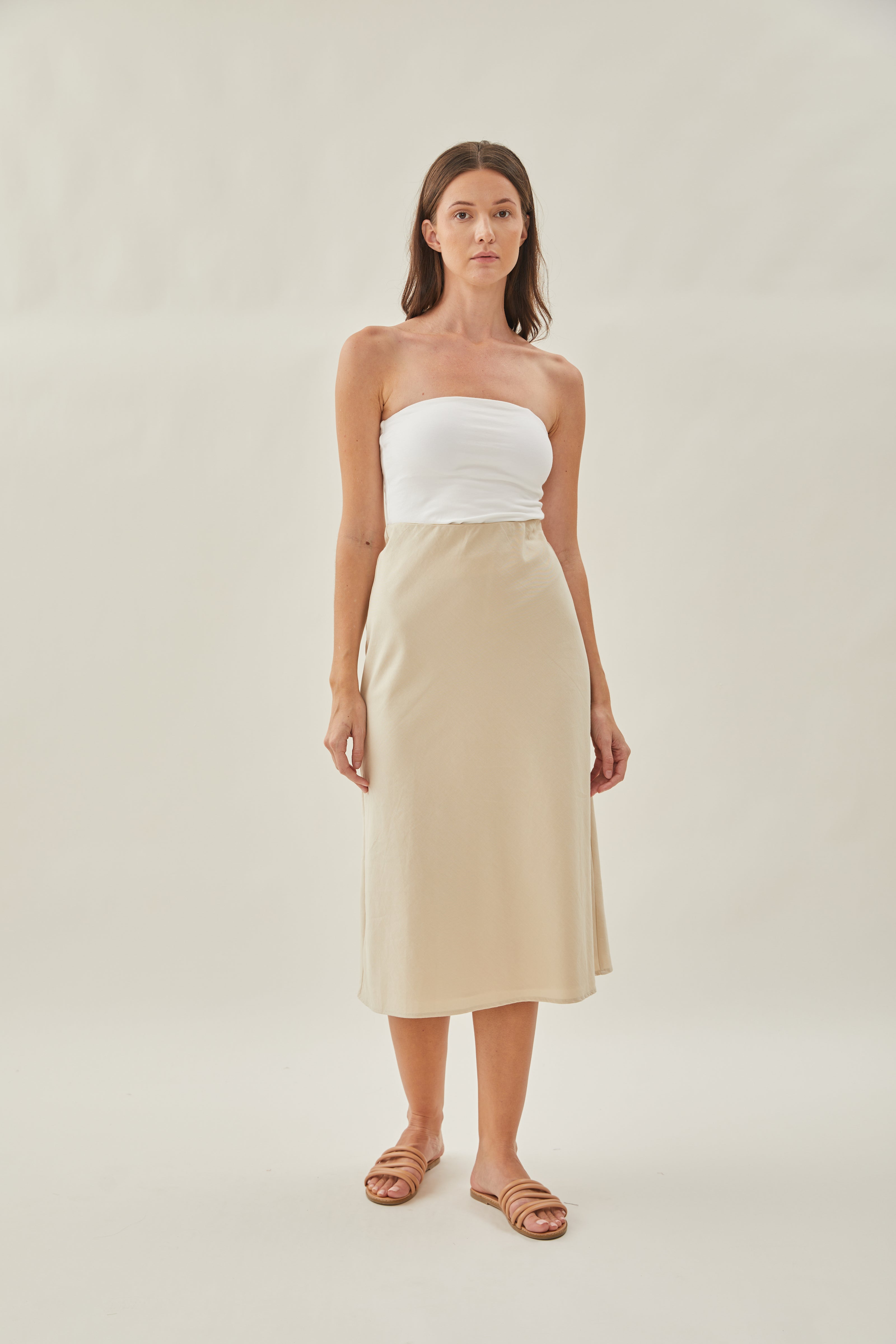 Cotton Straight Midi Skirt in Oat