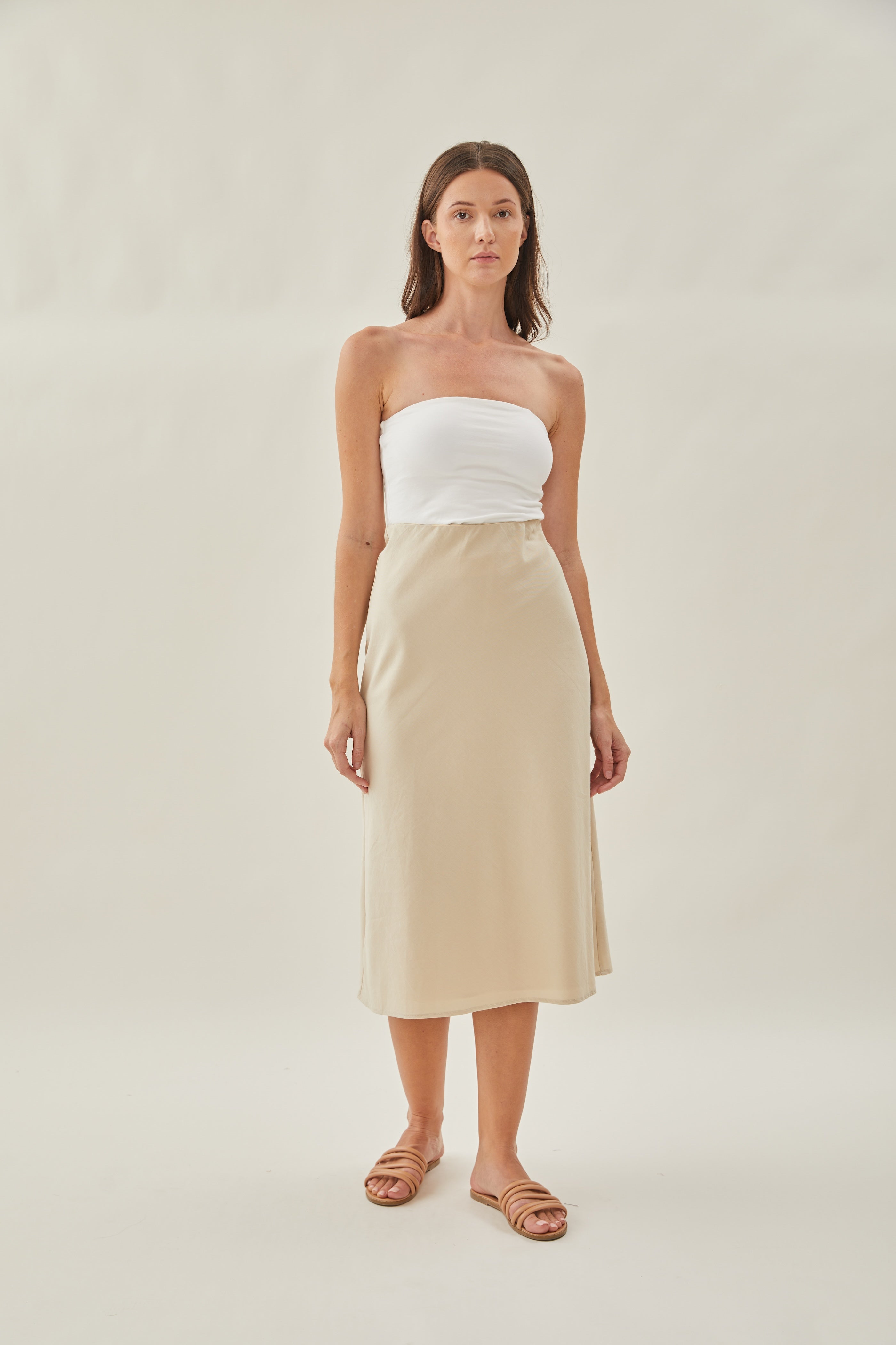 Cotton Straight Midi Skirt in Oat