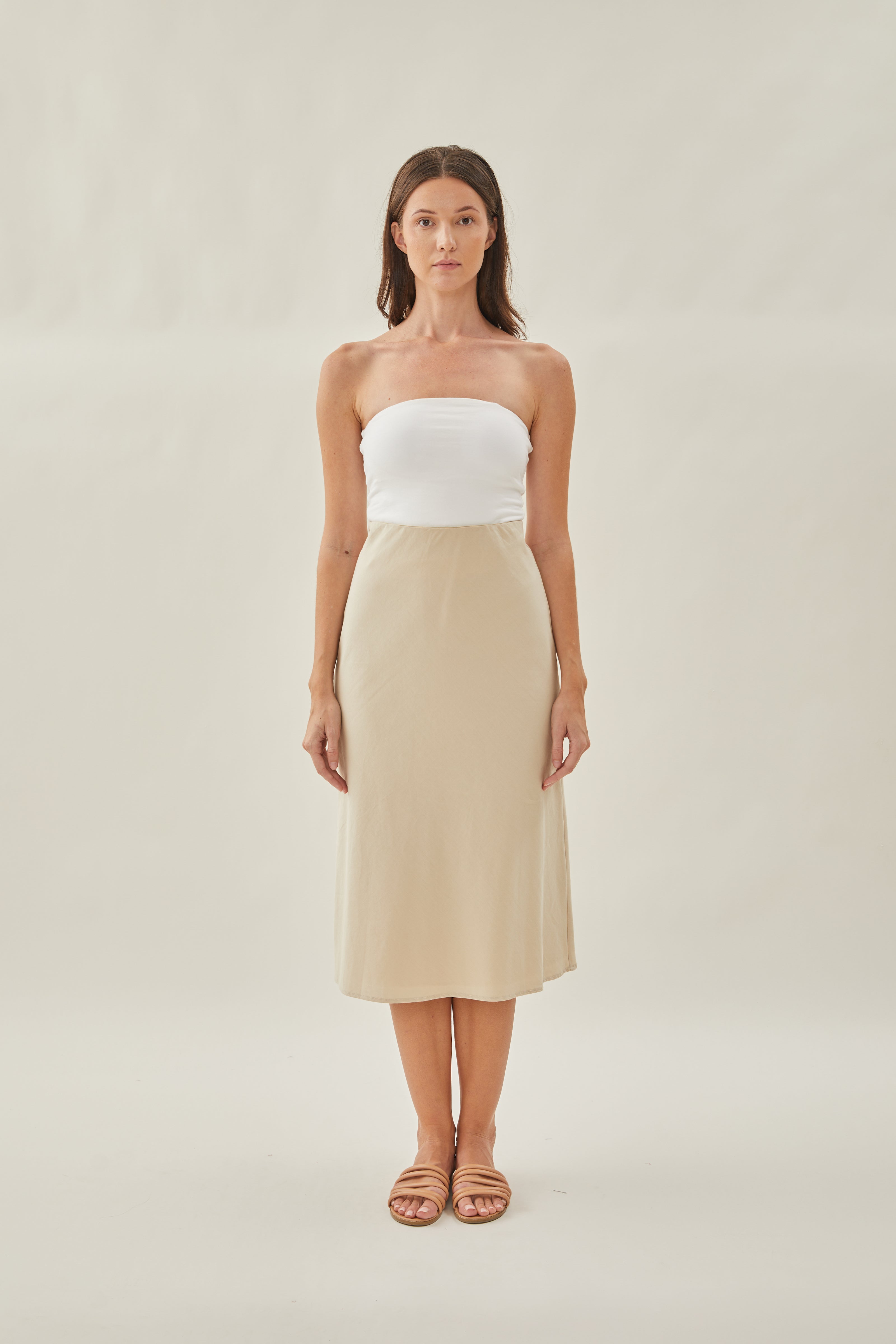 Cotton Straight Midi Skirt in Oat