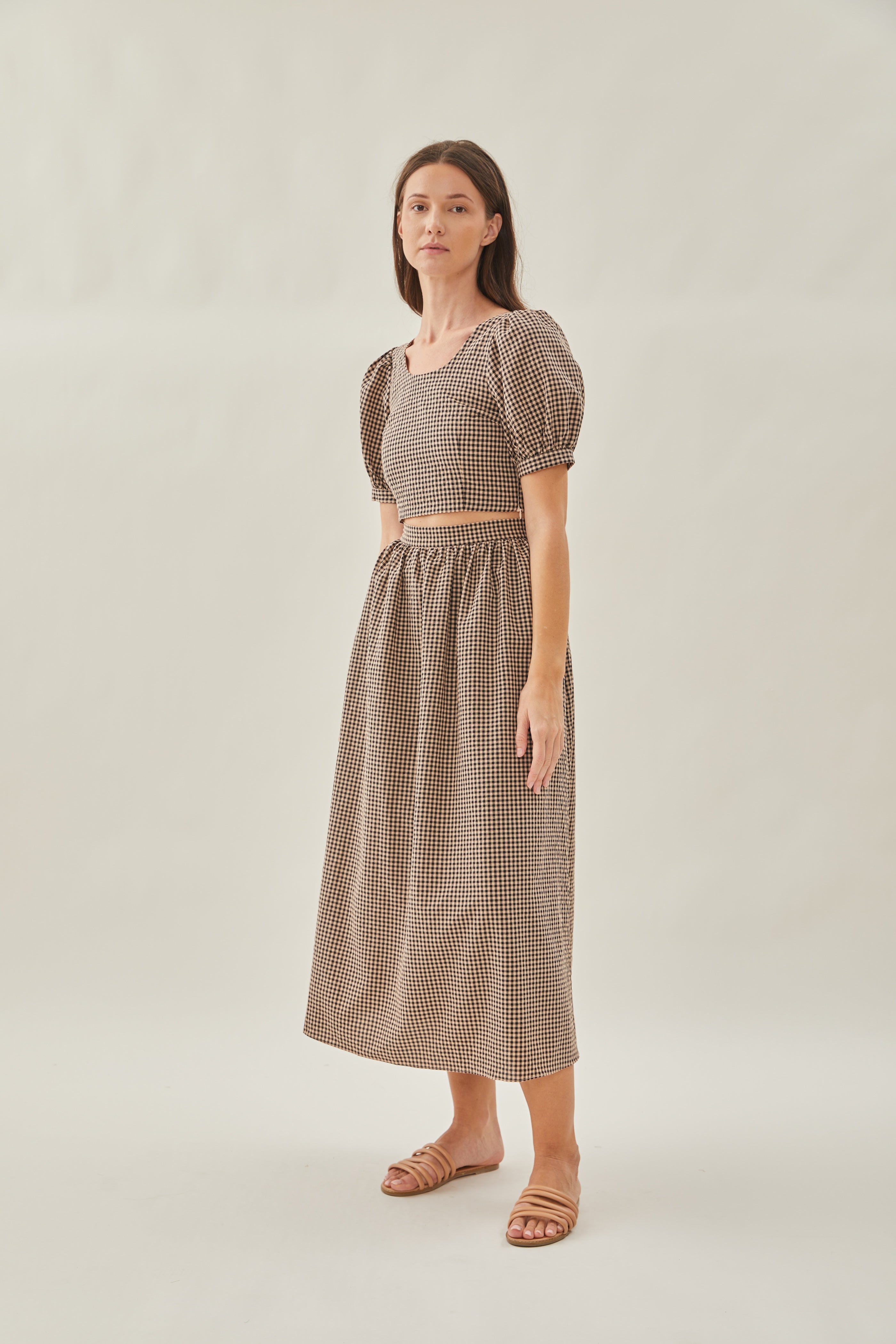 Gathered Cotton Midi Skirt in Fall