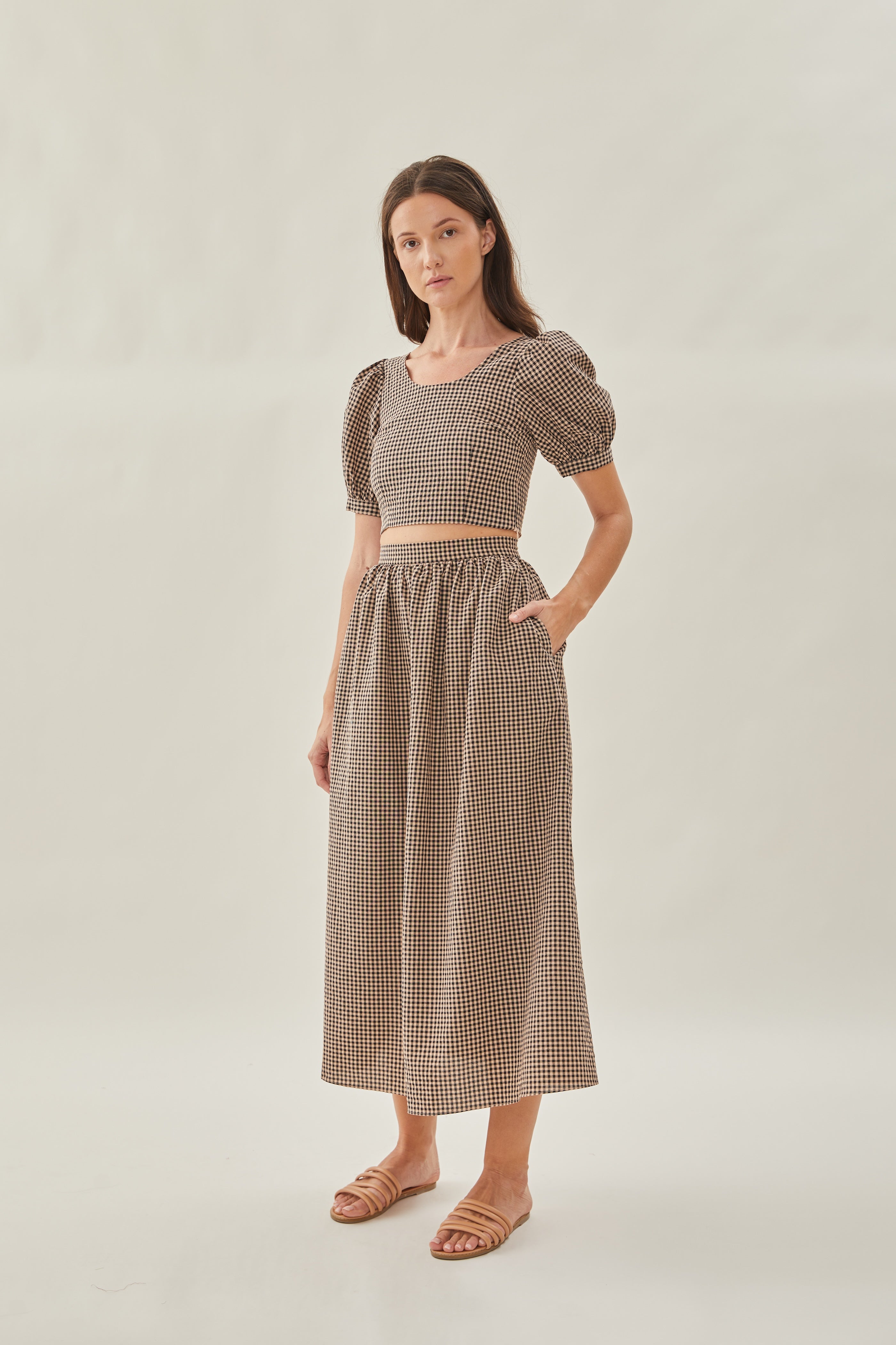 Gathered Cotton Midi Skirt in Fall