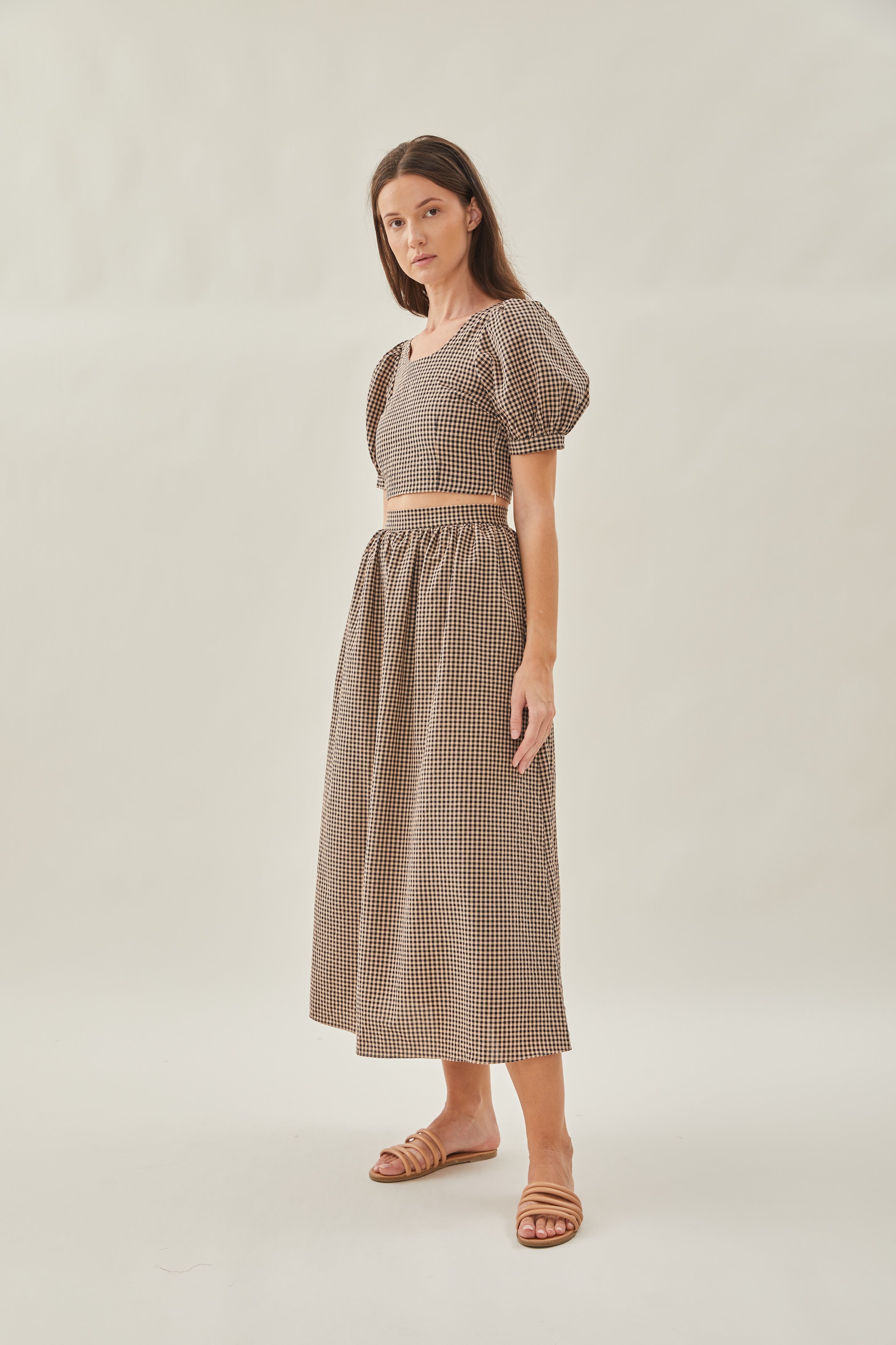 Gathered Cotton Midi Skirt in Fall
