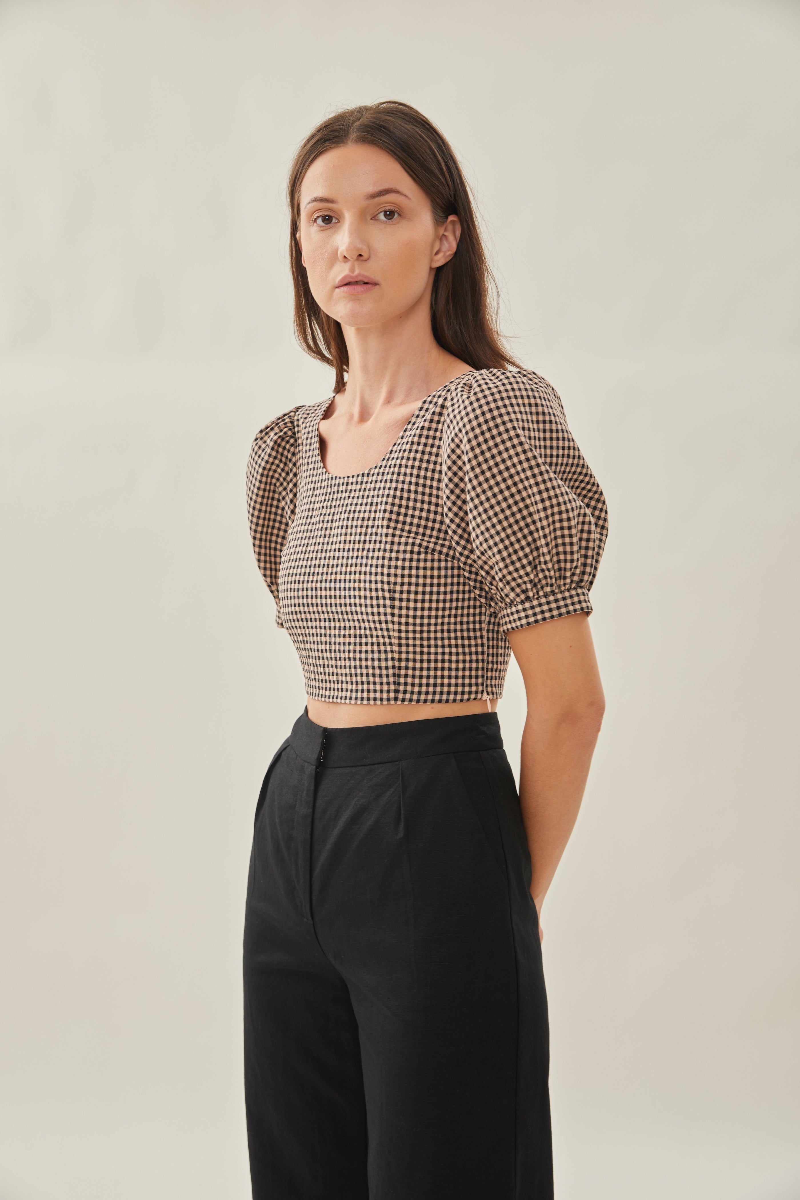 Cropped Puffed Sleeved Top in Fall