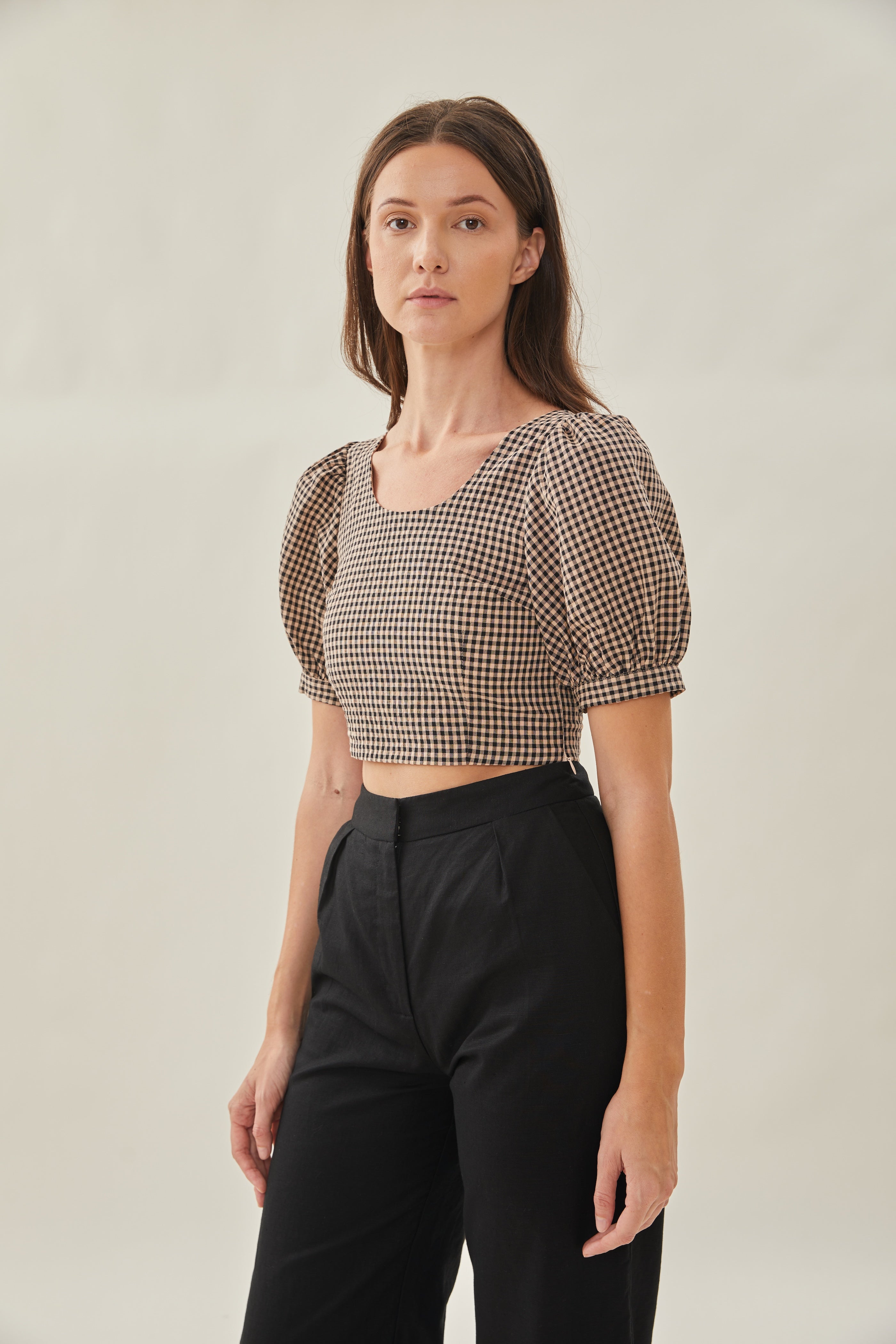 Cropped Puffed Sleeved Top in Fall