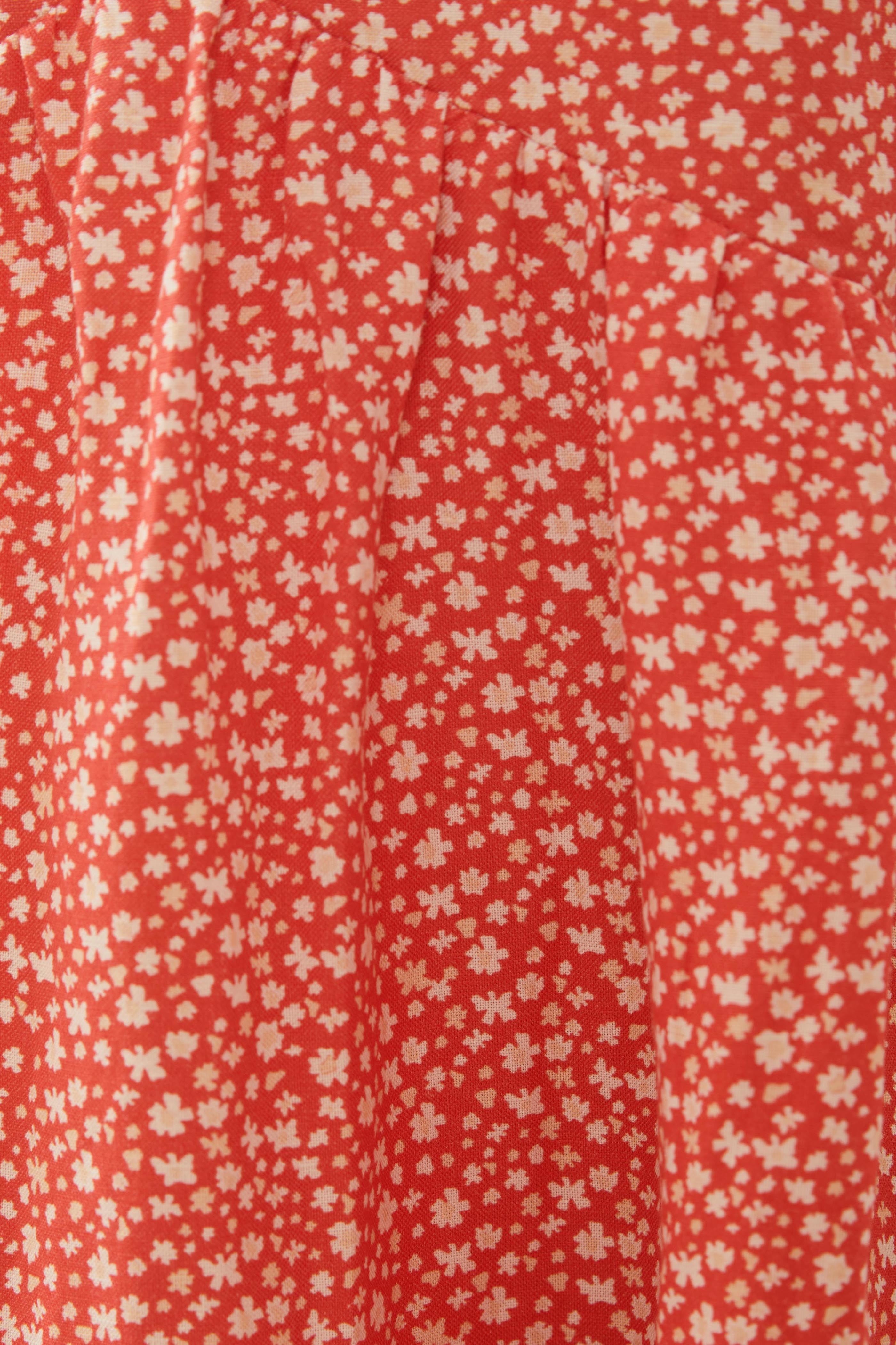 Linen Tiered Dress in Red Bloom