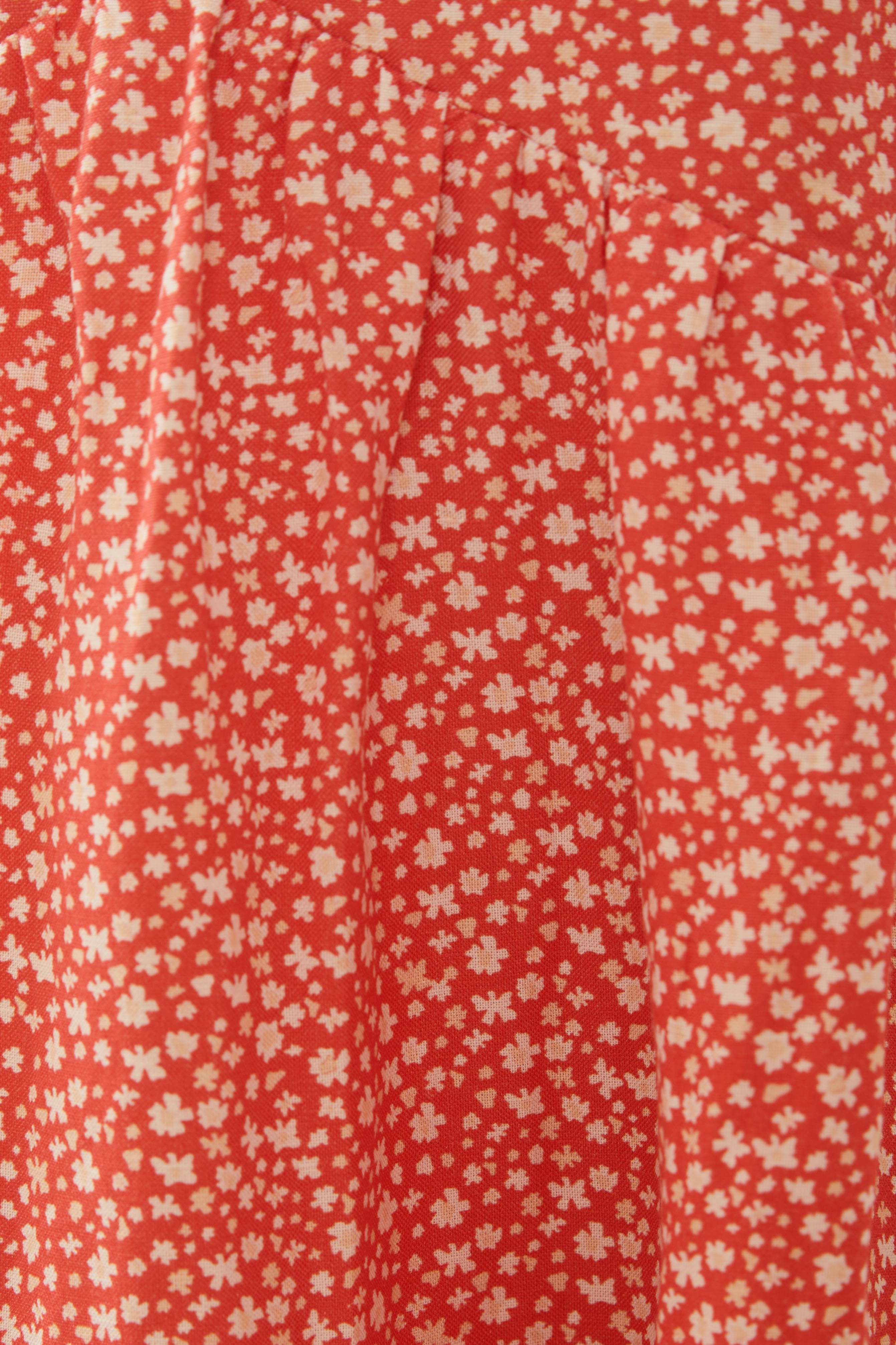 Linen Tiered Dress in Red Bloom