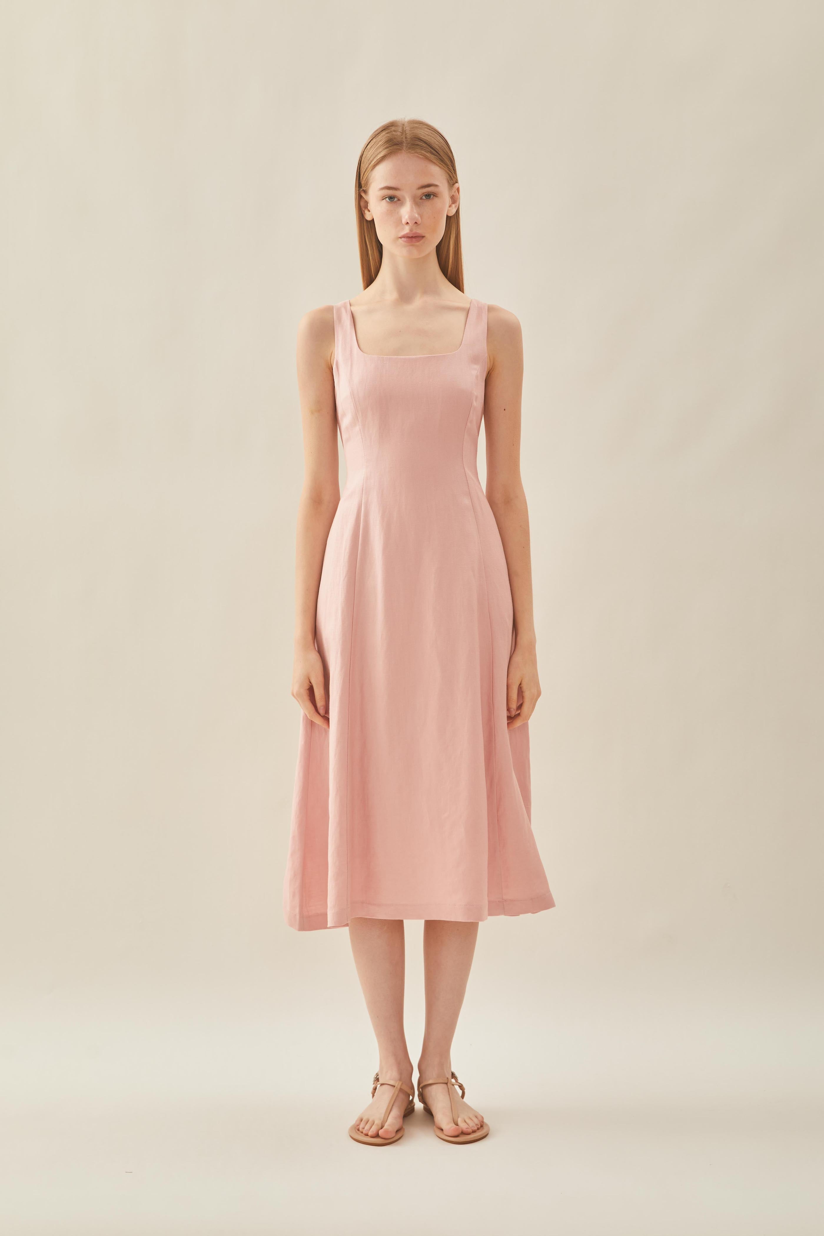 Scoop Neck Flare Dress in Petal Pink