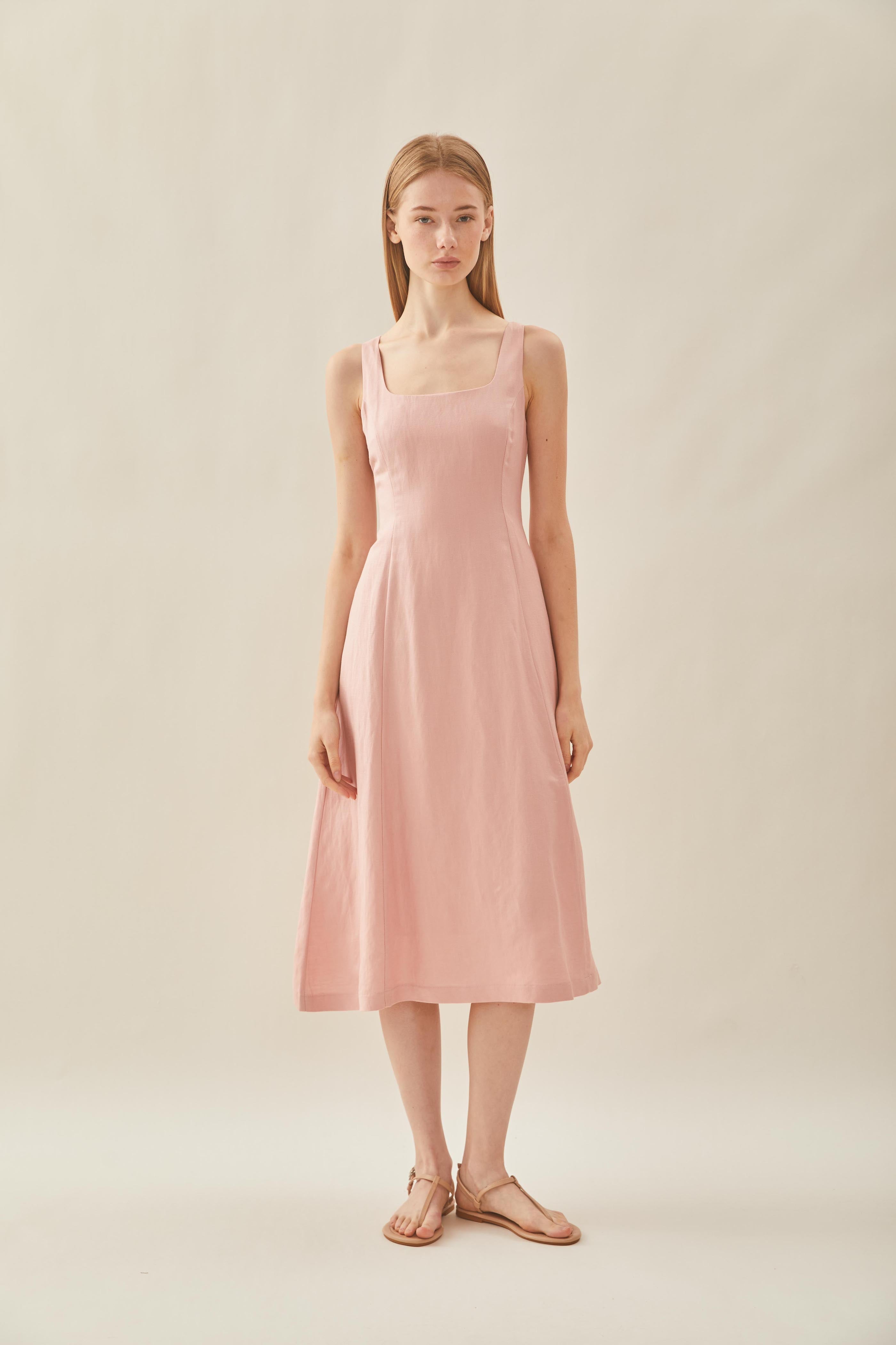 Scoop Neck Flare Dress in Petal Pink