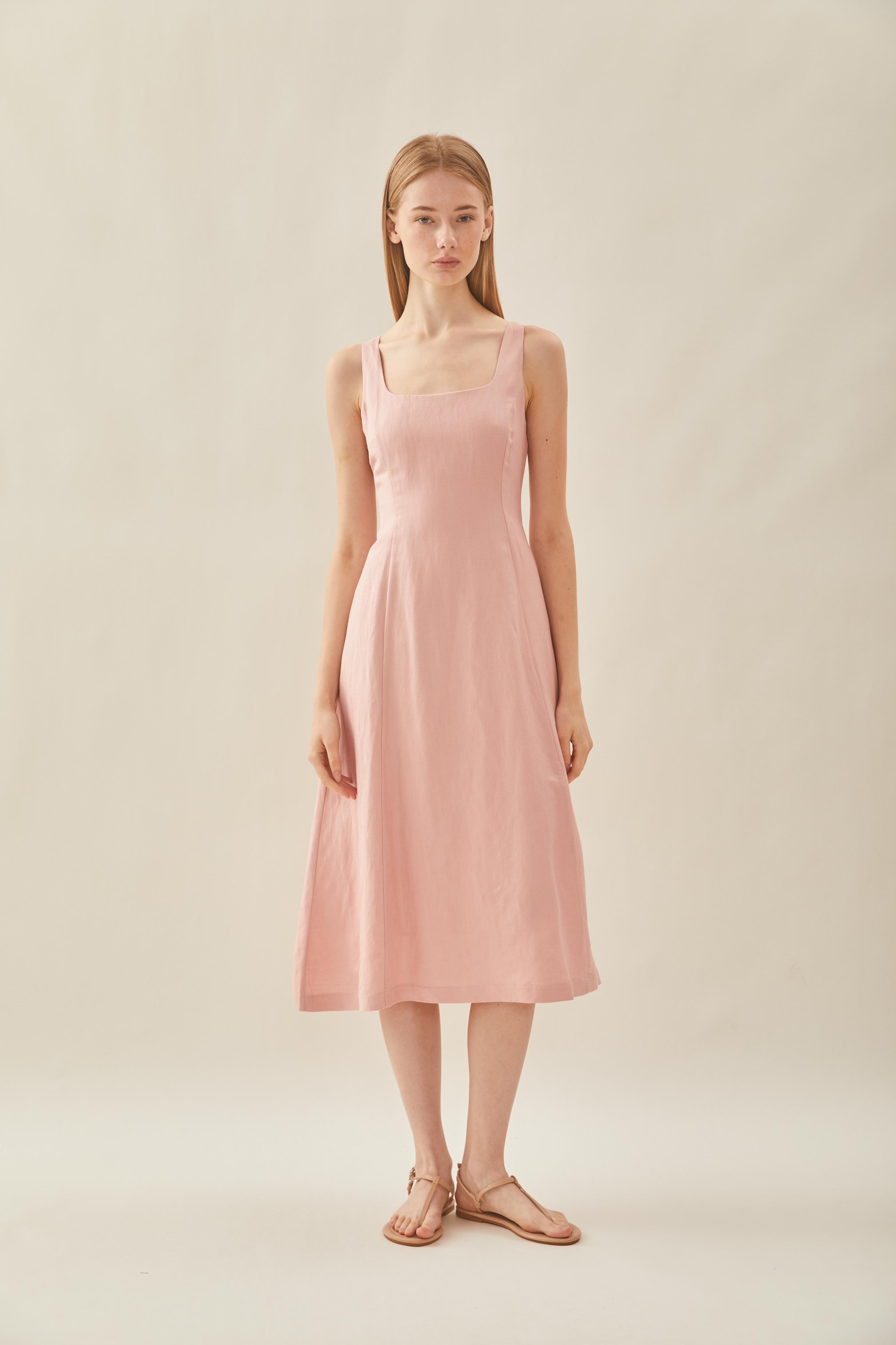 Scoop Neck Flare Dress in Petal Pink
