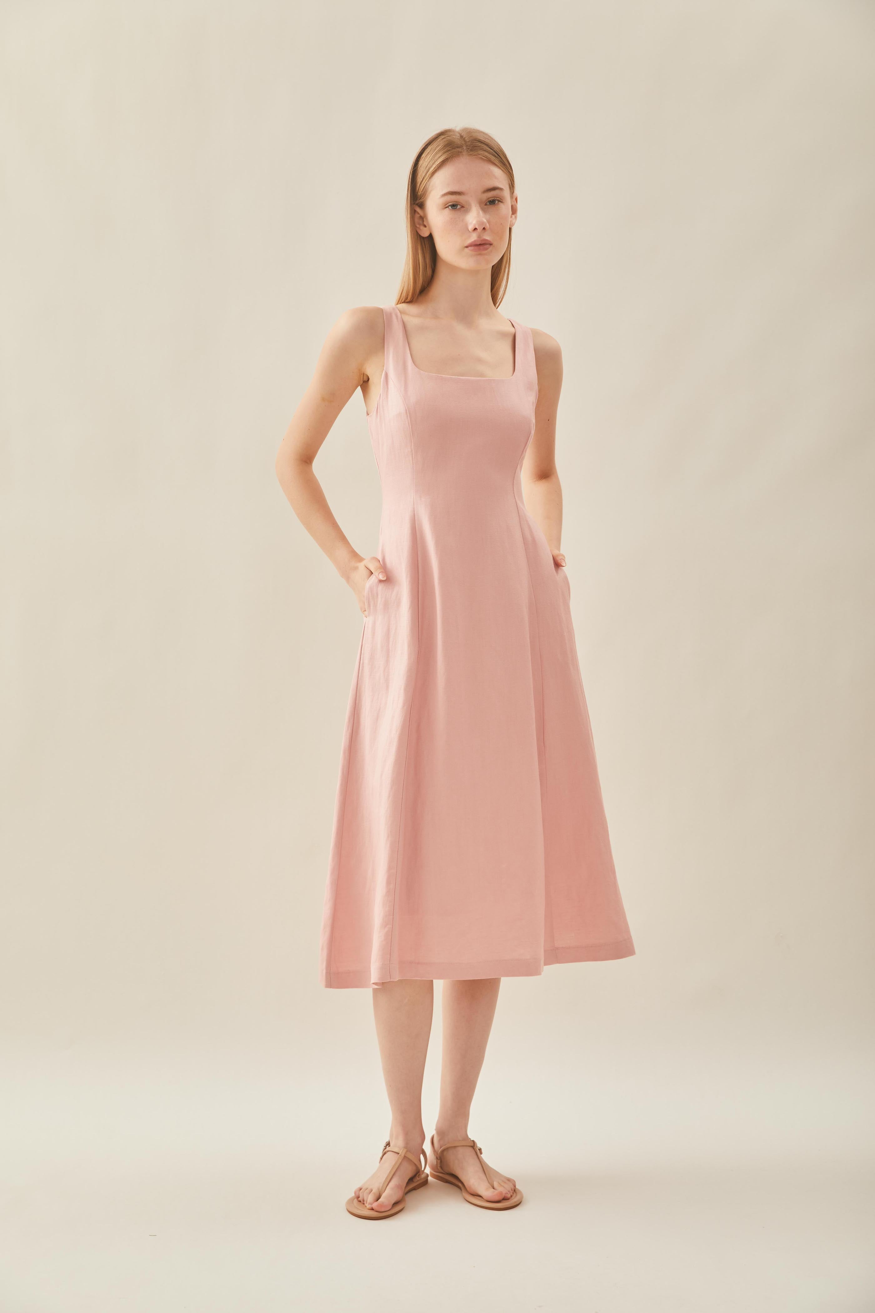 Scoop Neck Flare Dress in Petal Pink