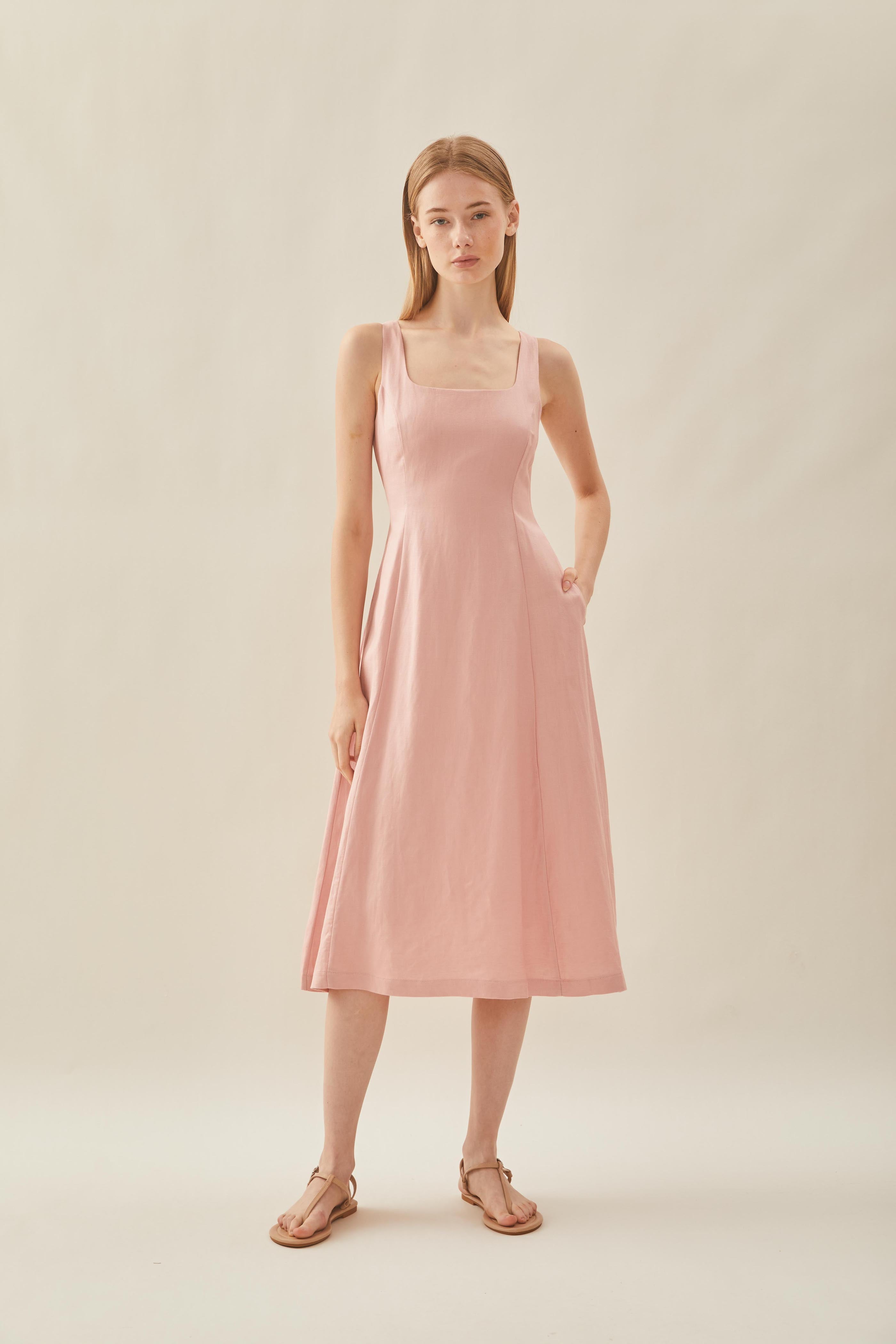 Scoop Neck Flare Dress in Petal Pink