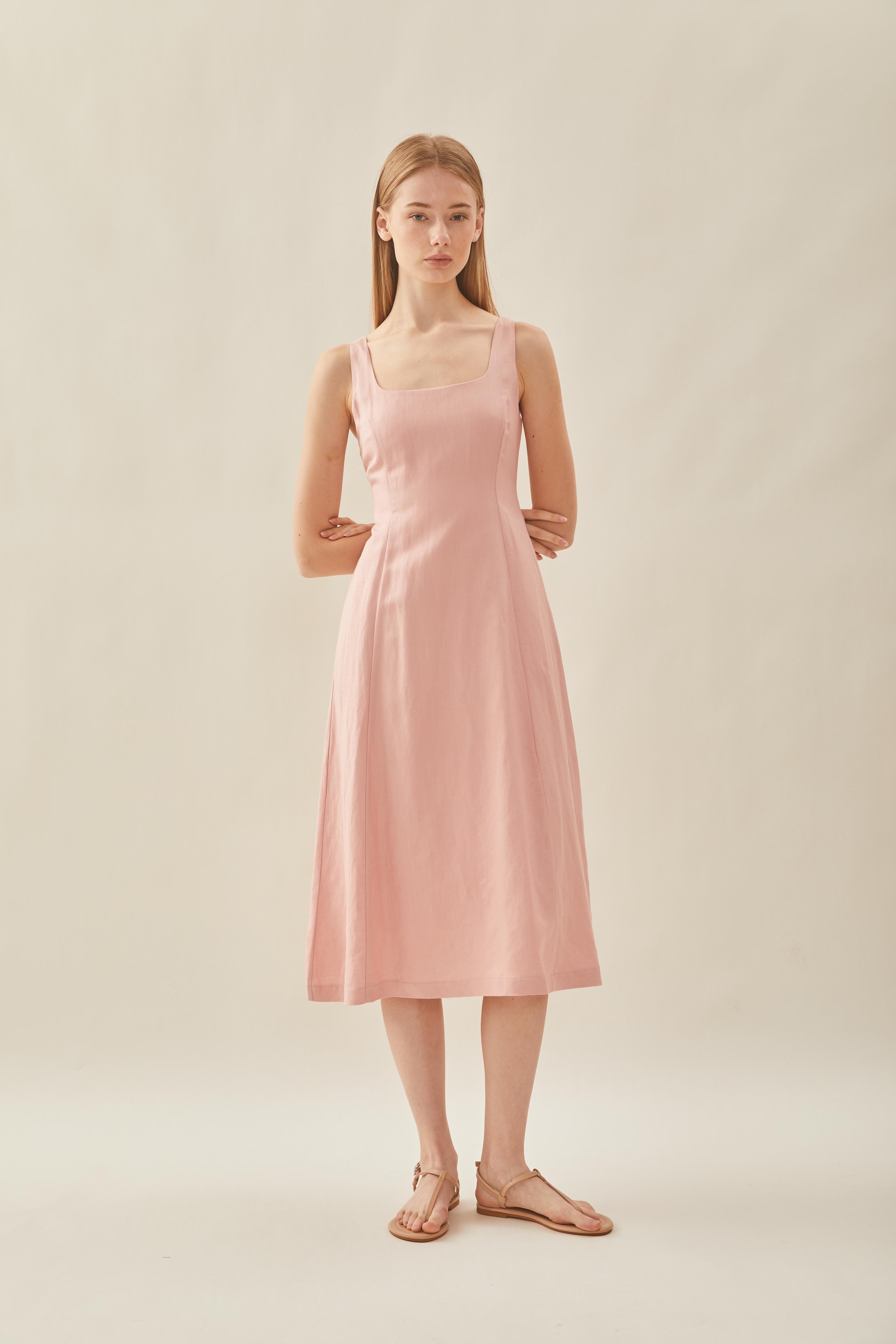 Scoop Neck Flare Dress in Petal Pink