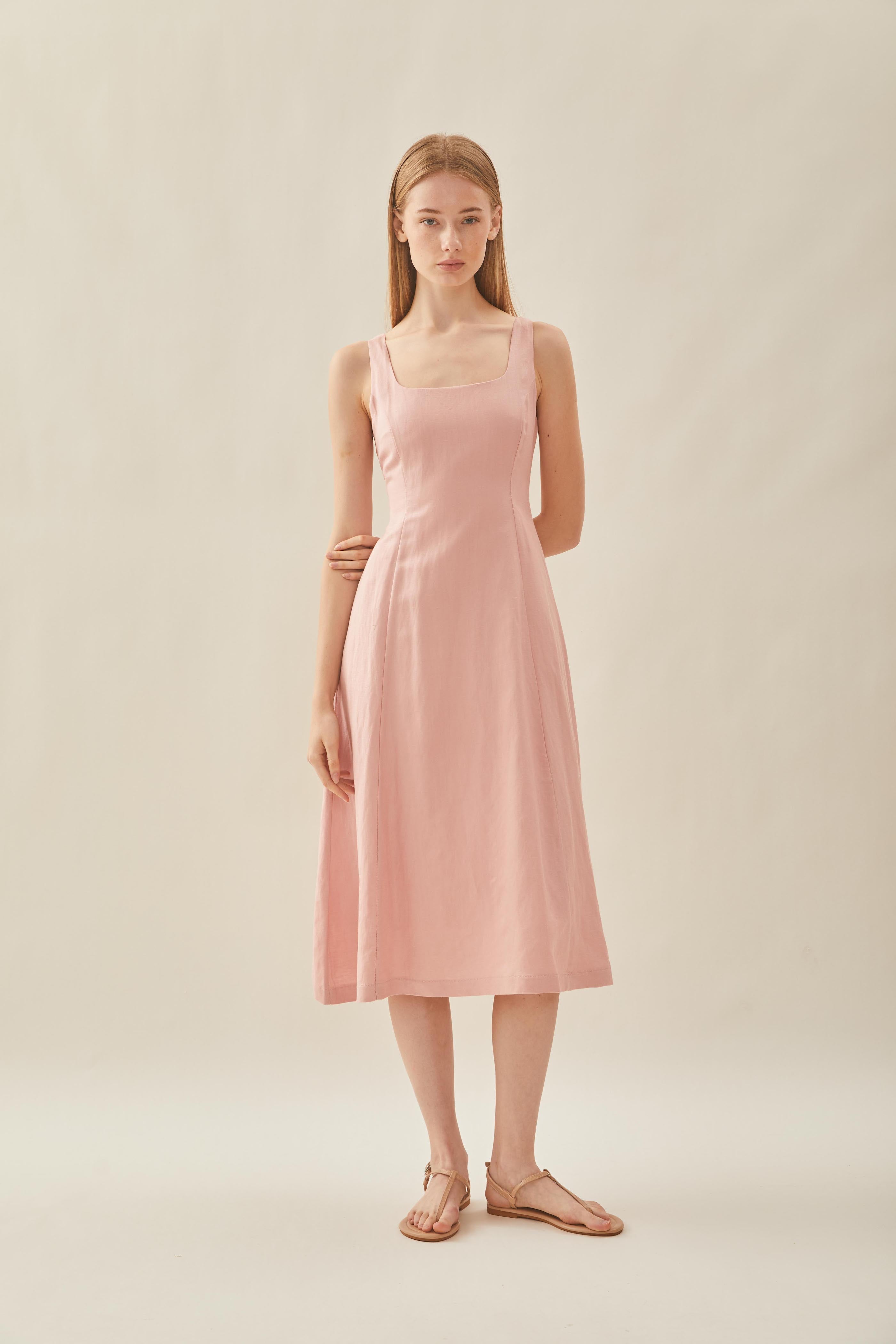 Scoop Neck Flare Dress in Petal Pink