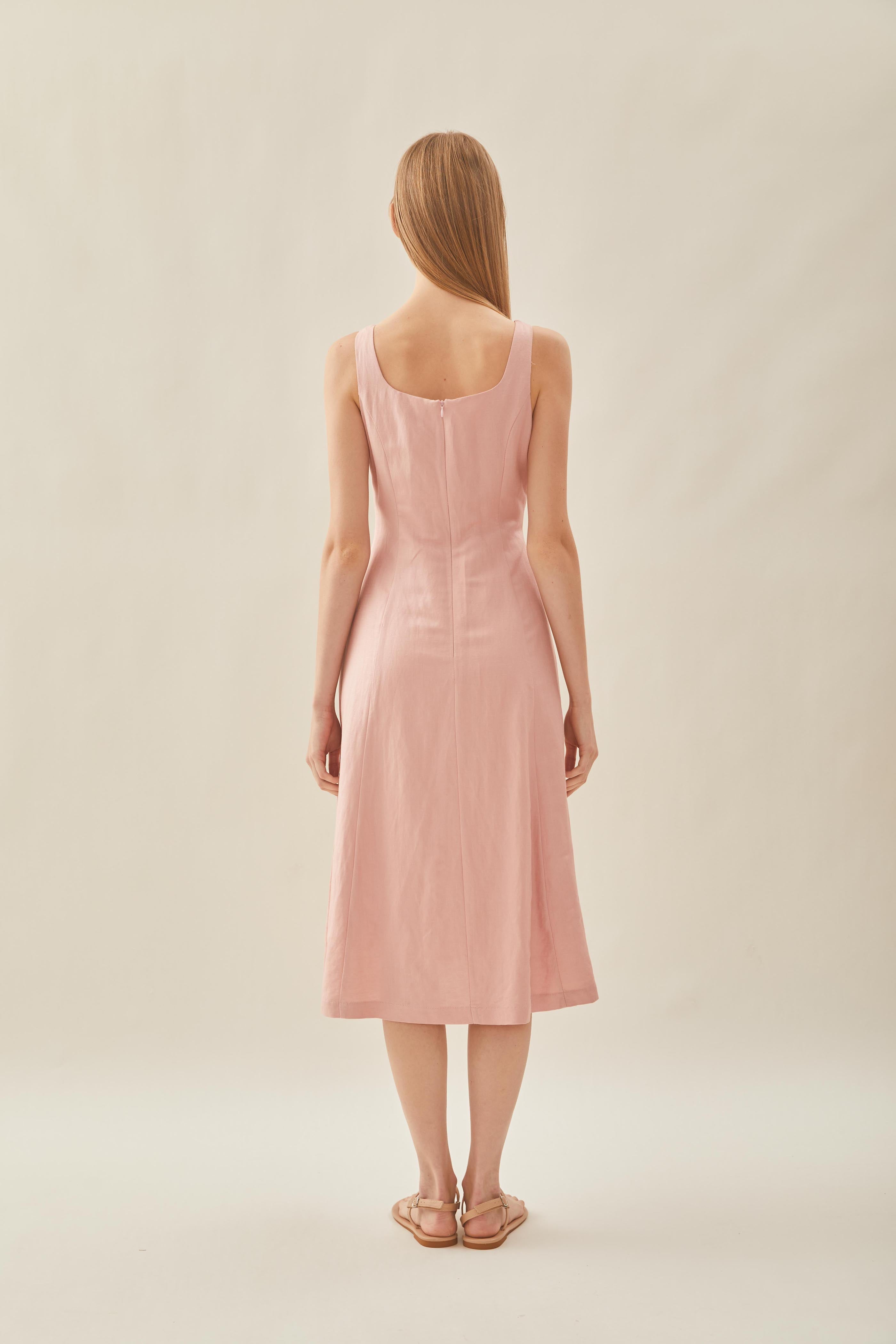 Scoop Neck Flare Dress in Petal Pink