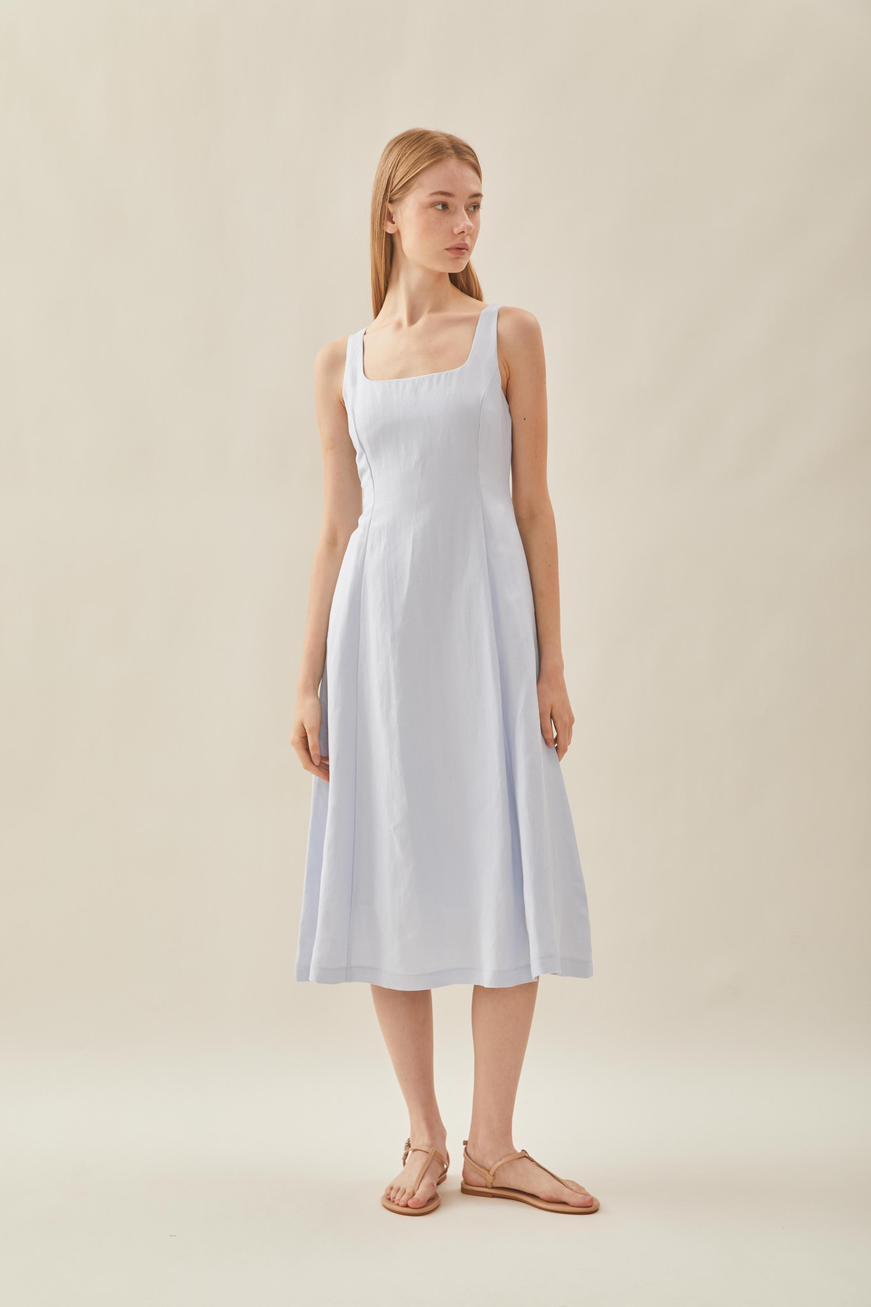 Scoop Neck Flare Dress in Mist Blue