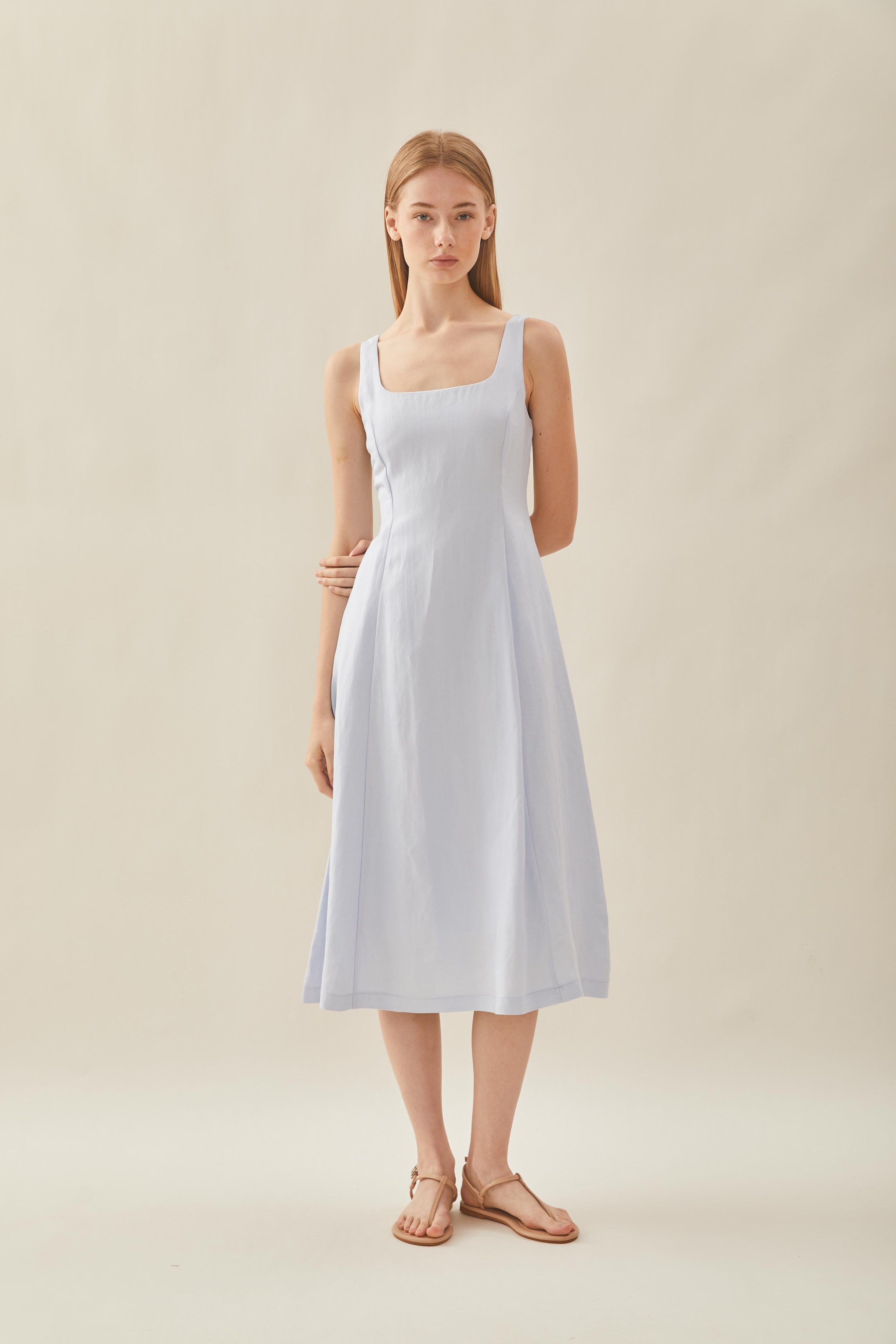 Scoop Neck Flare Dress in Mist Blue