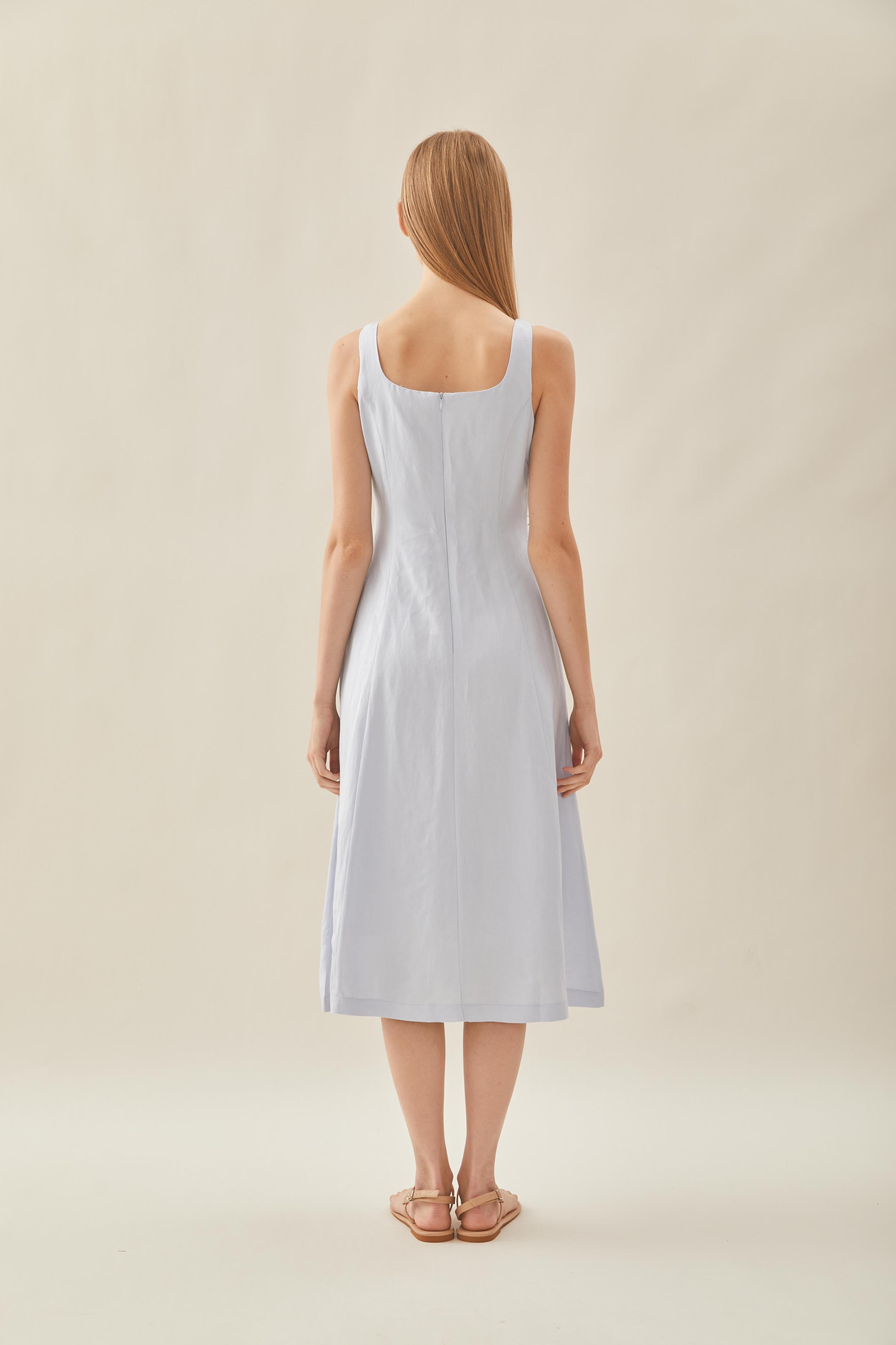 Scoop Neck Flare Dress in Mist Blue