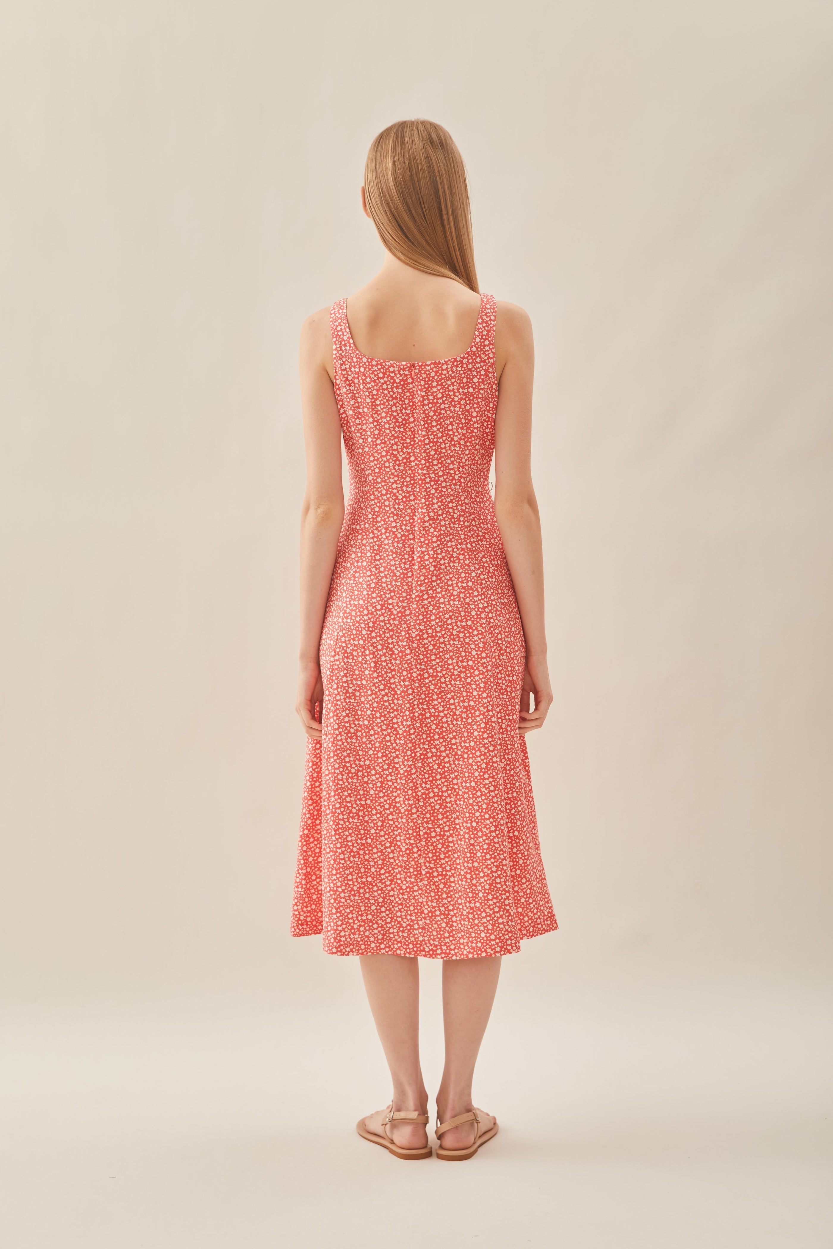 Scoop Neck Flare Dress in Red Bloom