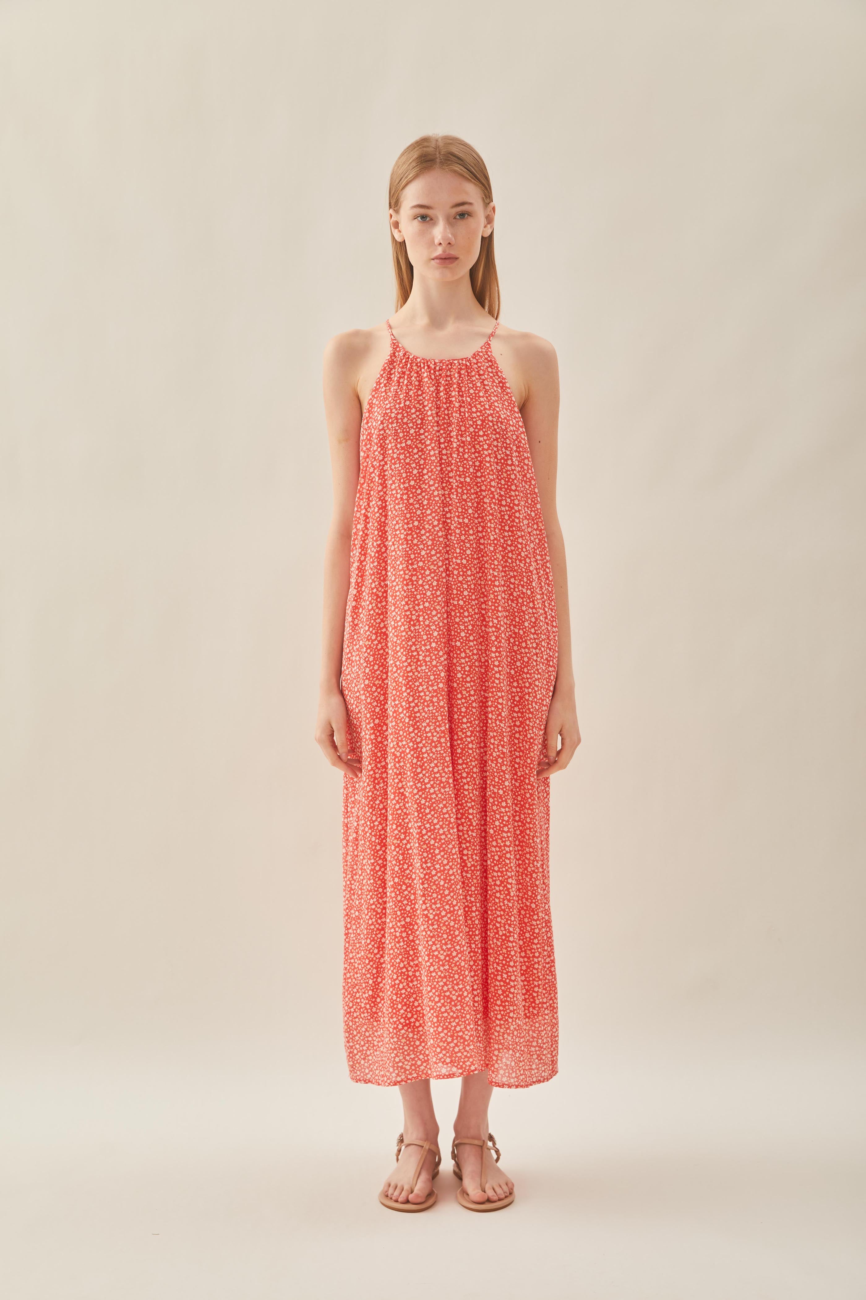 Halter Midi Dress in Red Bloom