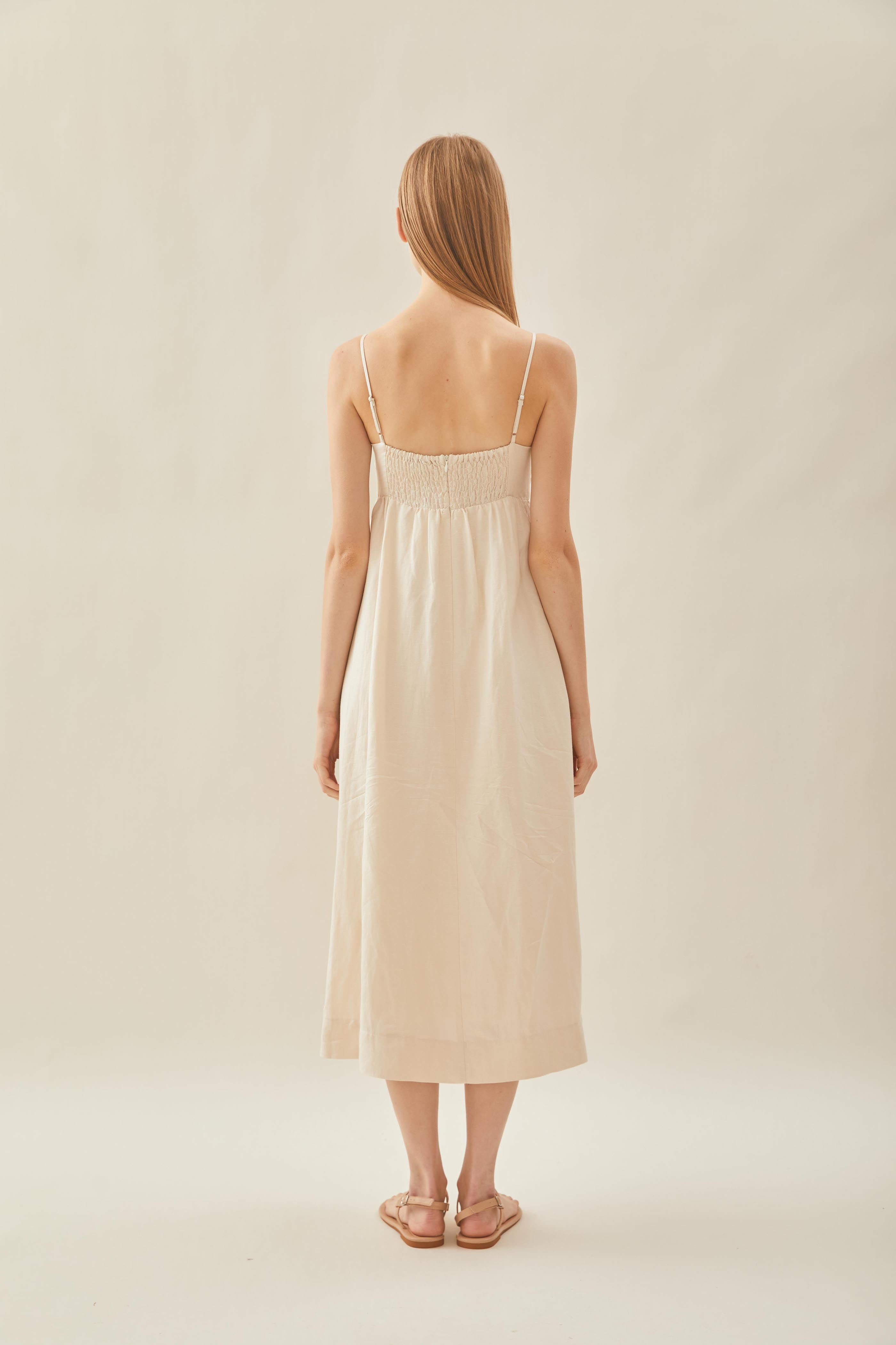 Tie-Front Bustier Midi Dress in Natural