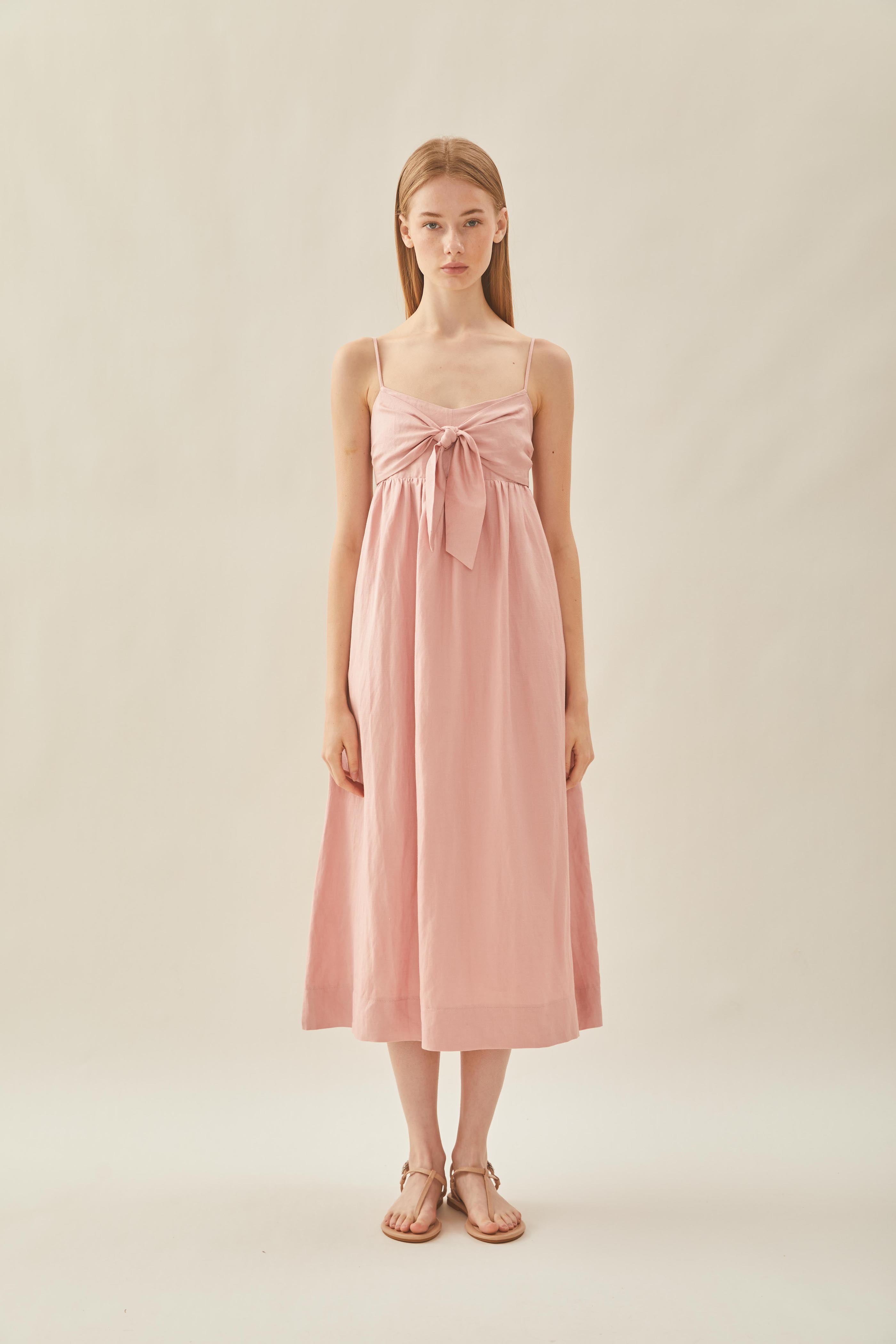 Tie Front Bustier Midi Dress in Petal Pink