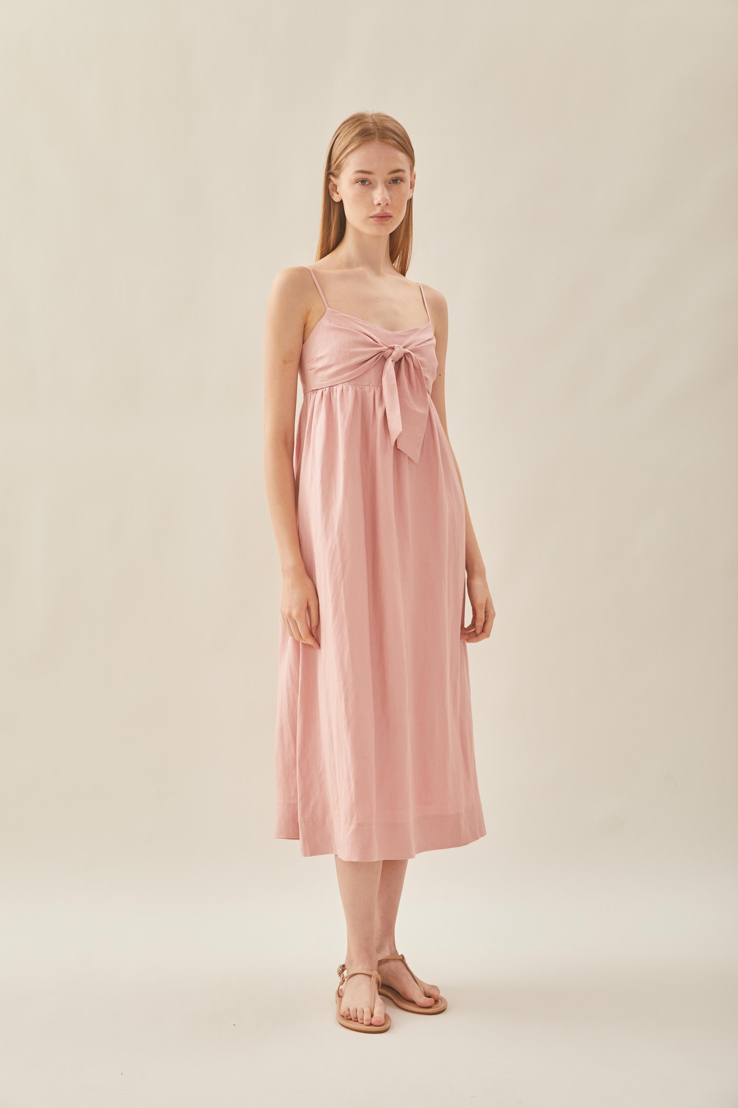 Tie Front Bustier Midi Dress in Petal Pink