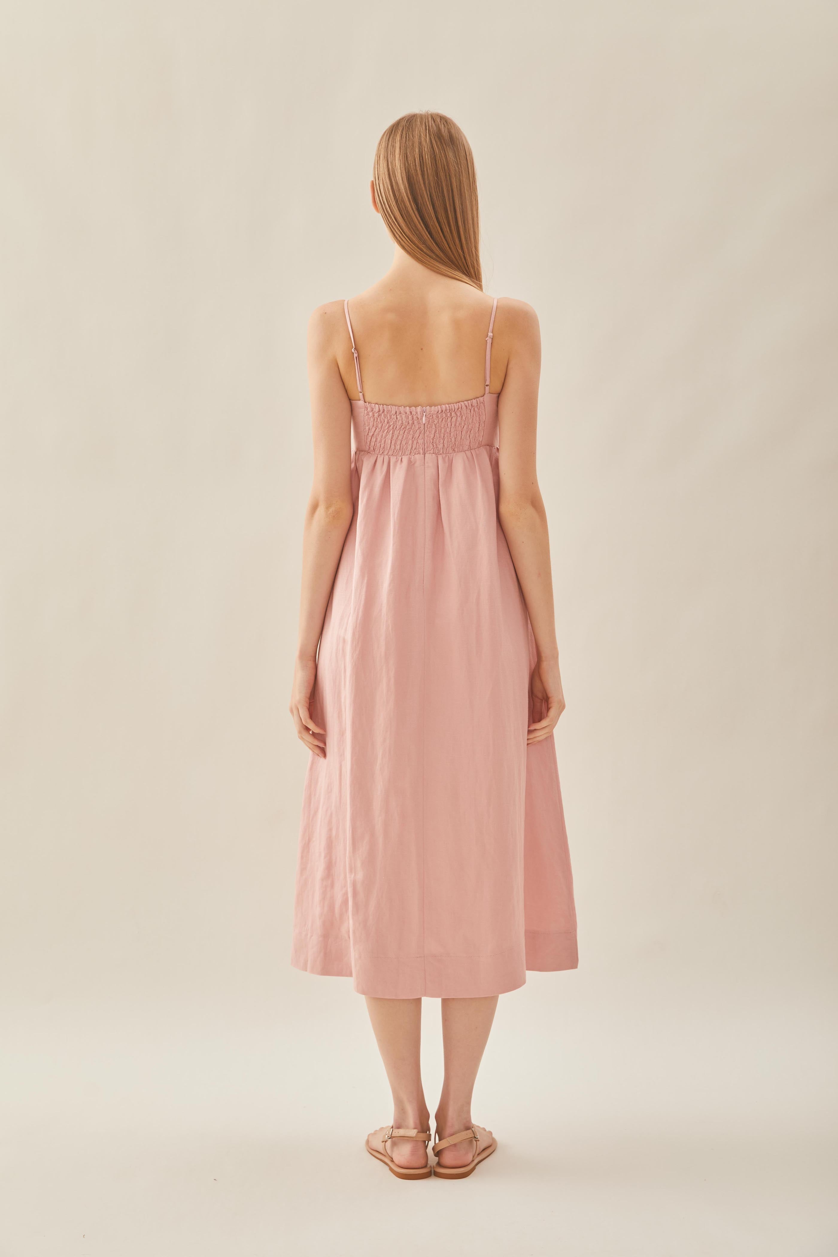 Tie Front Bustier Midi Dress in Petal Pink