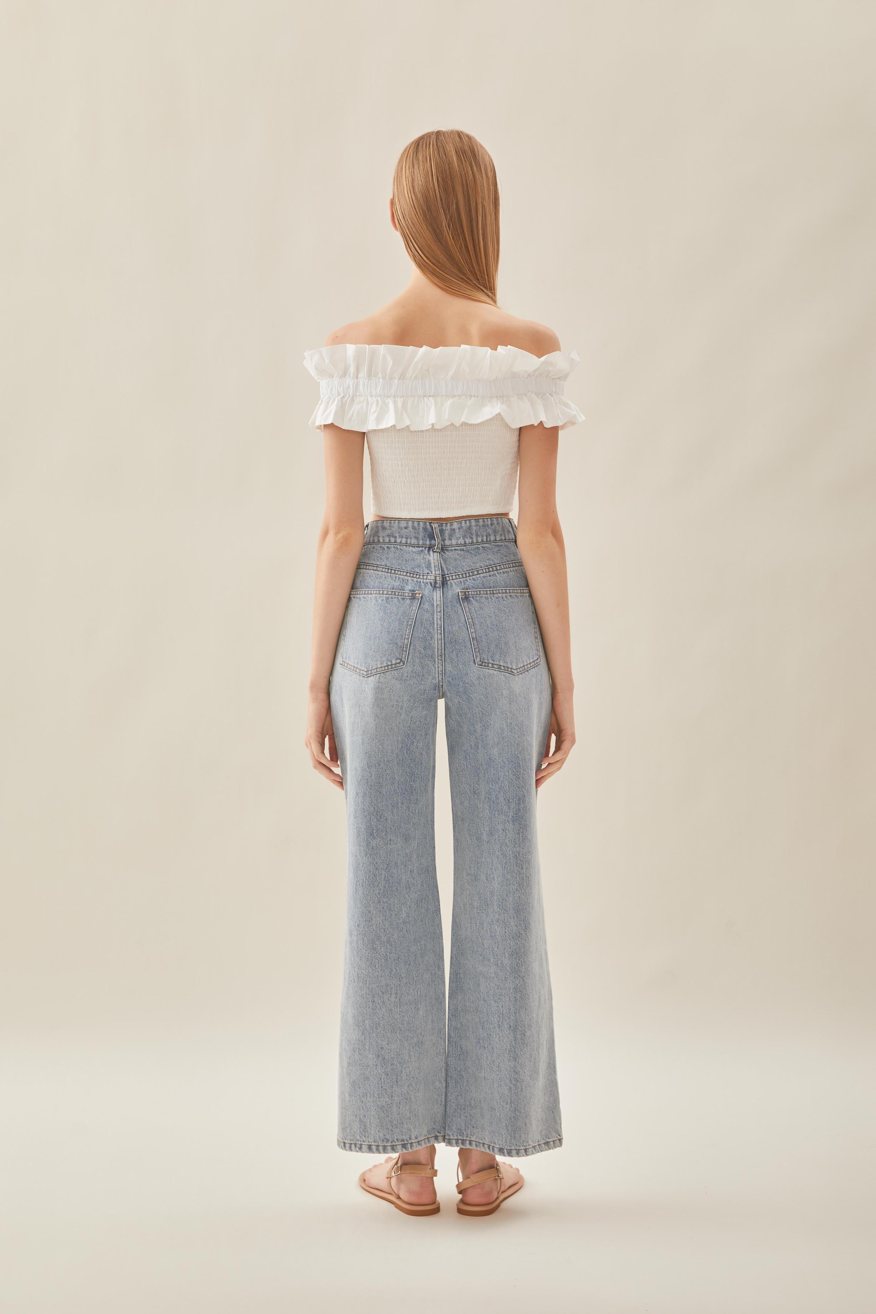 Off Shoulder Top with Ruffles in White