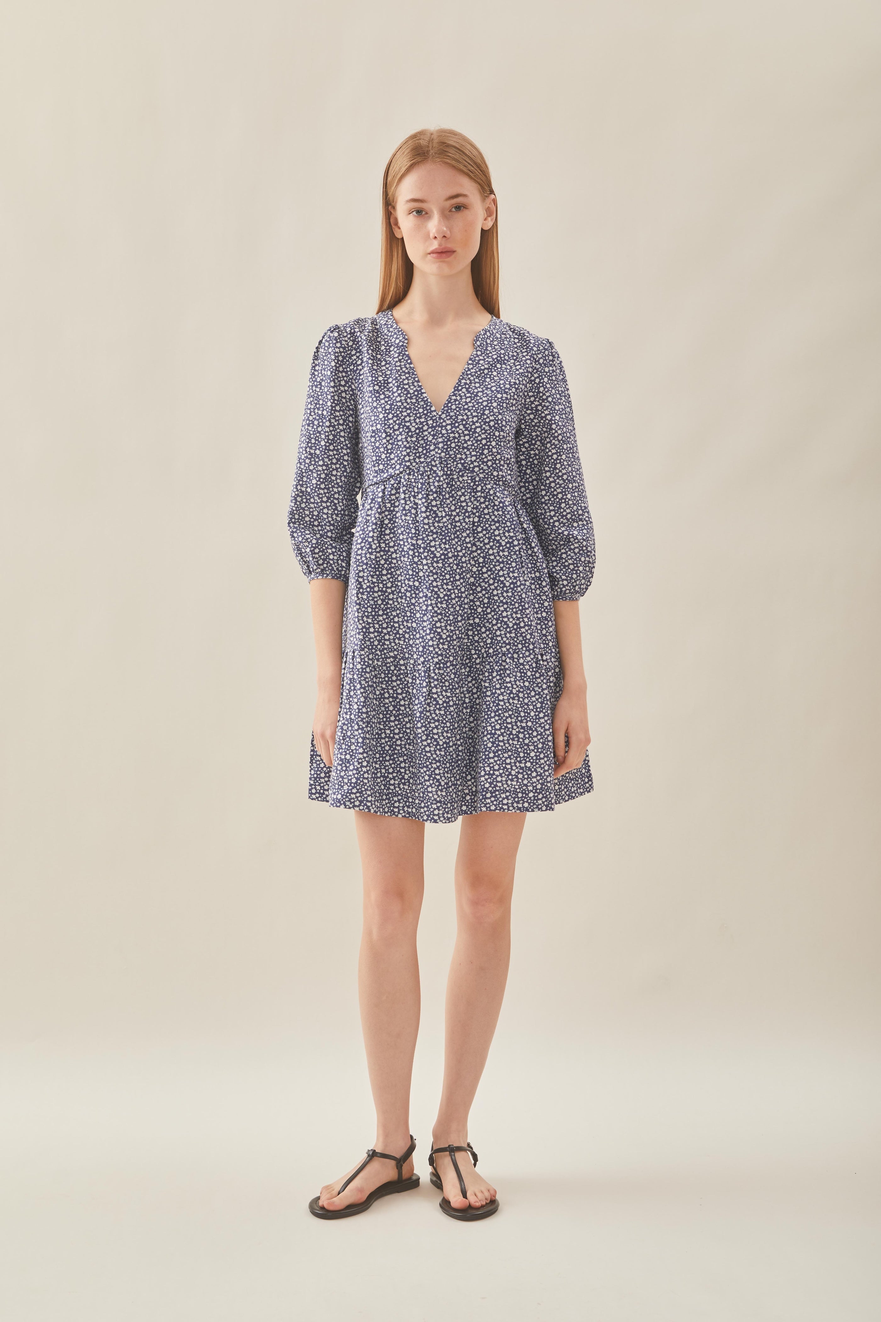 Linen Tiered Dress in Moonlight Bloom