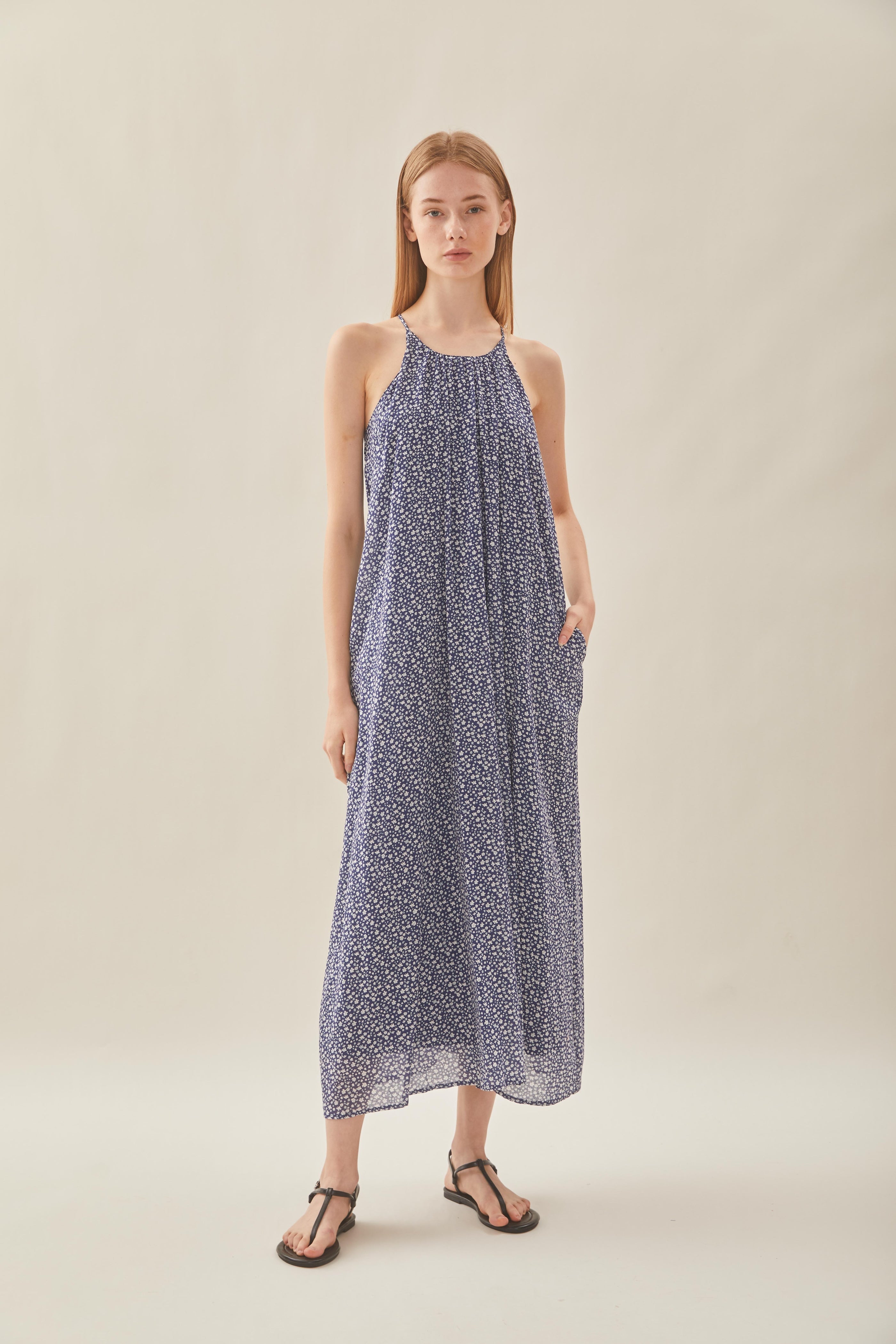 Halter Midi Dress in Moonlight Bloom